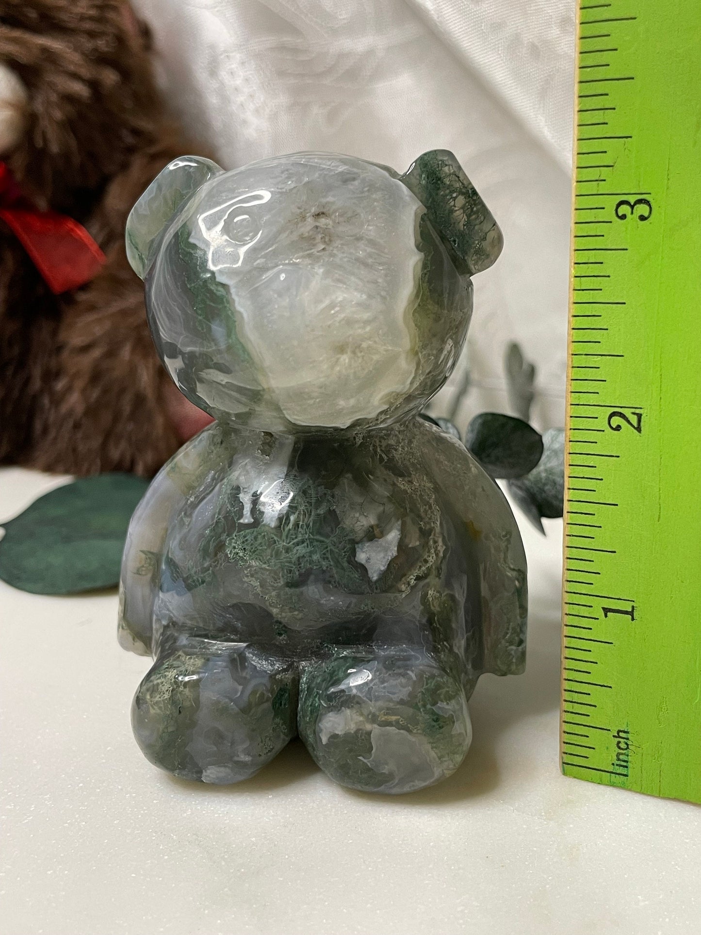 Moss Agate teddy bear carving