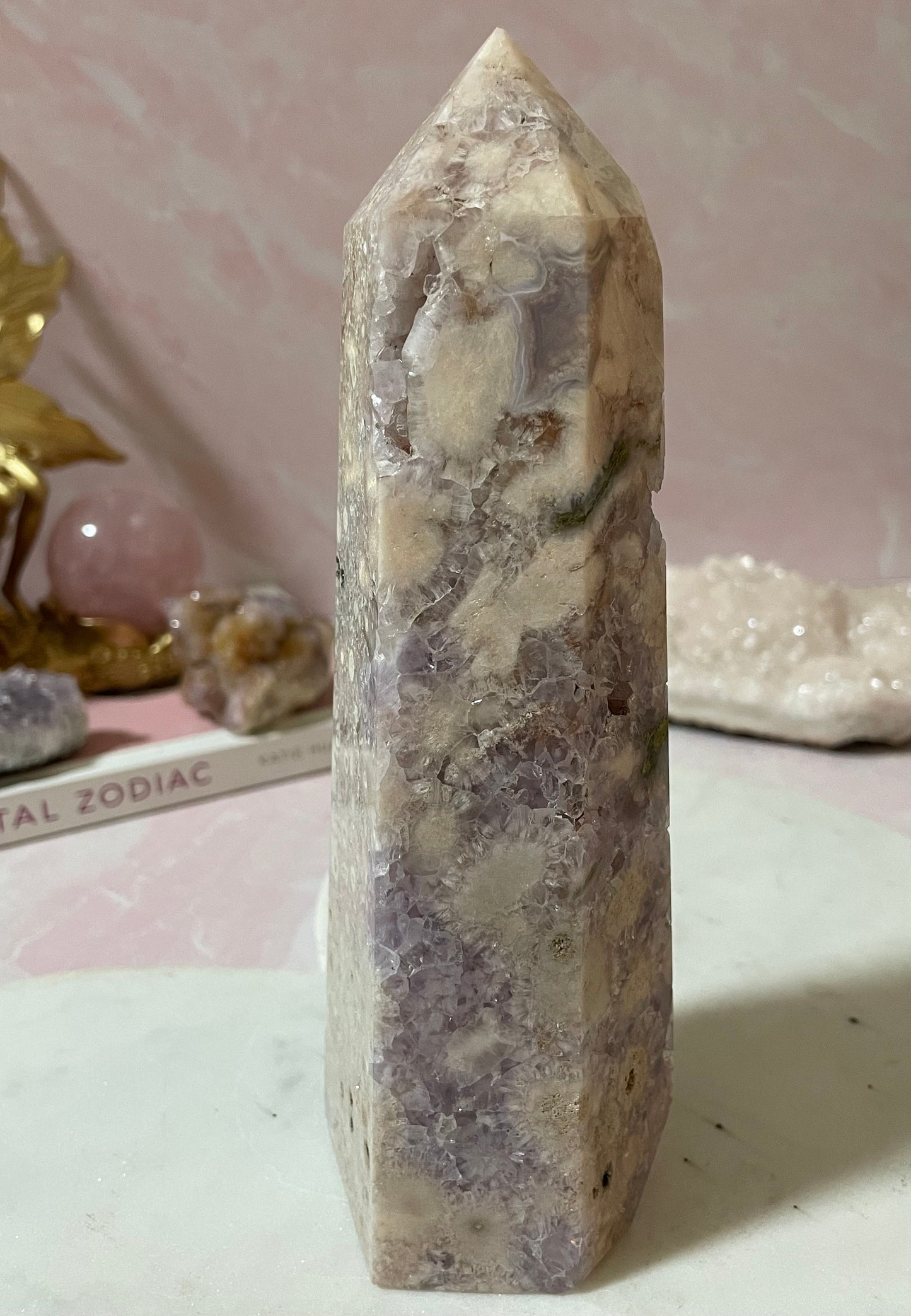 Gorgeous flower agate & amethyst tower