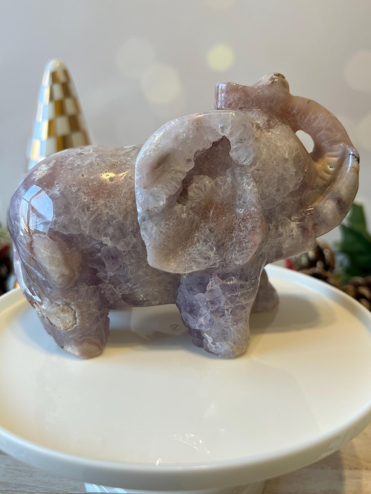 Beautiful Pink Amethyst and Flower Agate Elephant