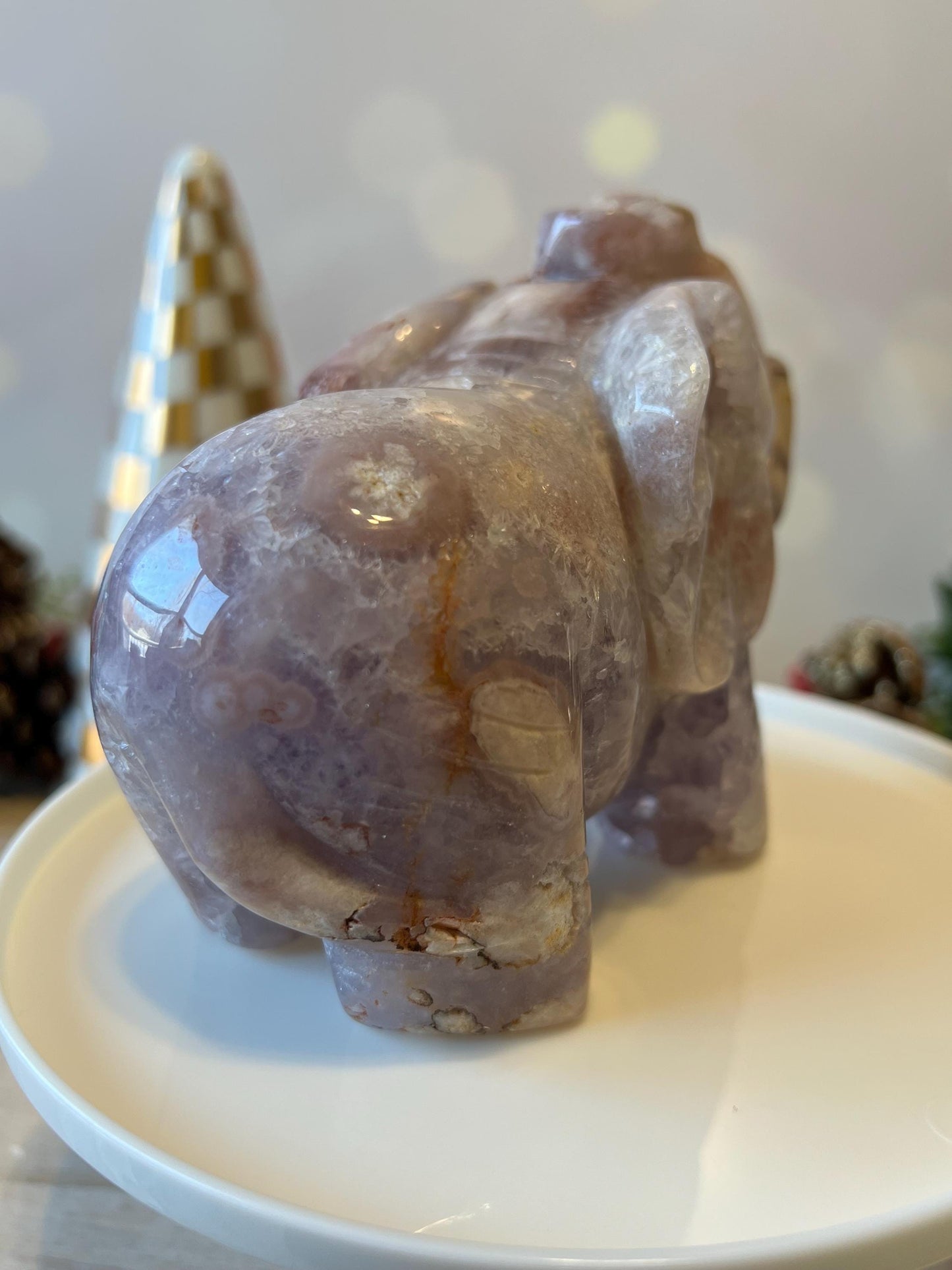 Beautiful Pink Amethyst and Flower Agate Elephant