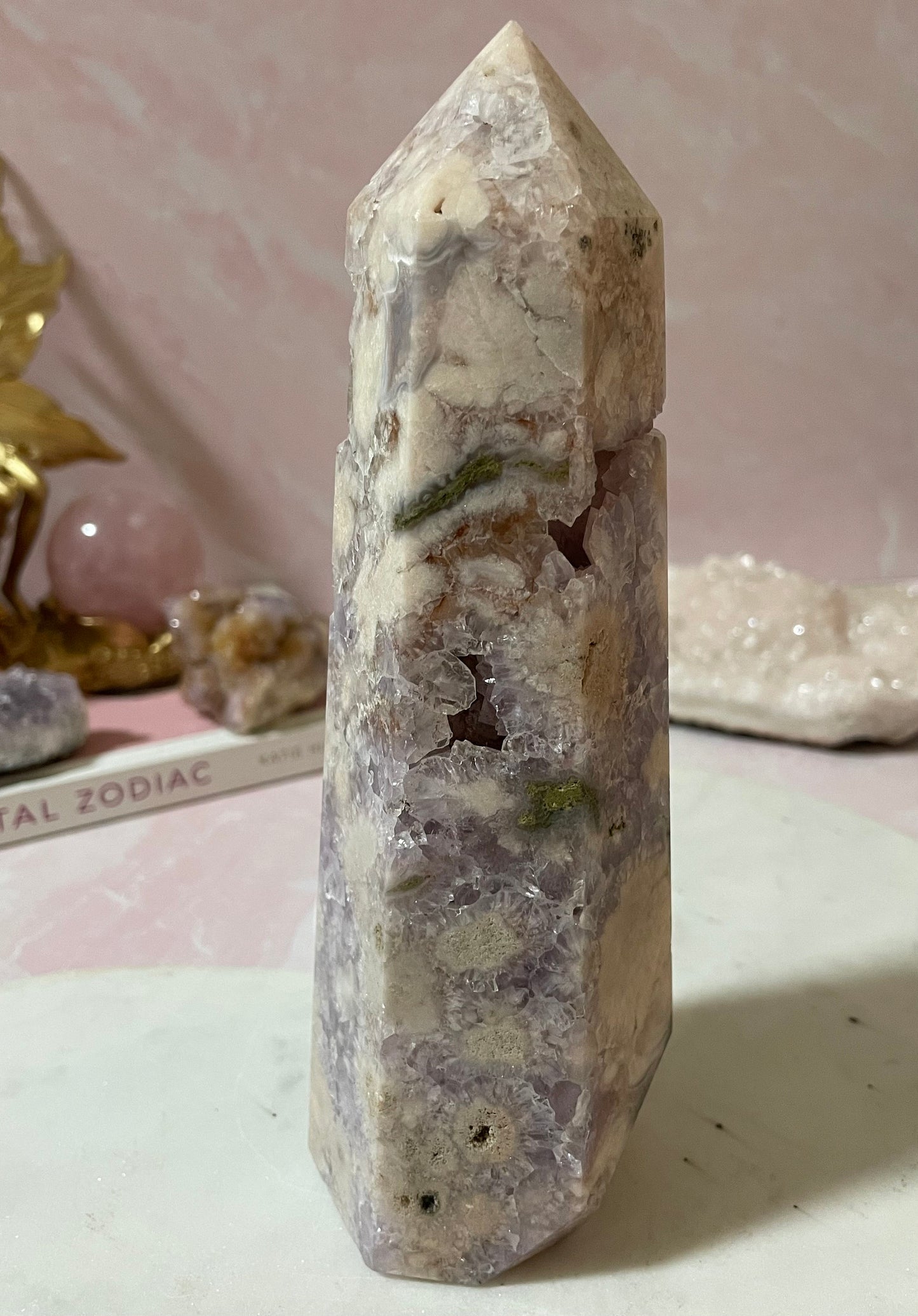 Gorgeous flower agate & amethyst tower