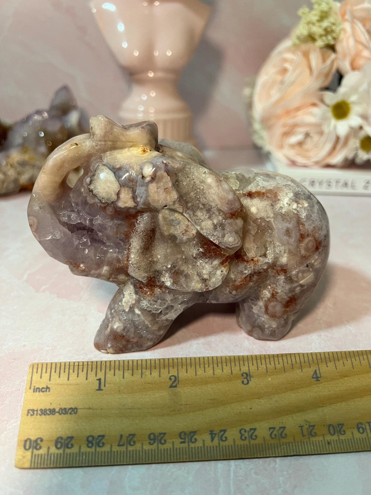 Beautiful Pink Amethyst and Flower Agate Elephant