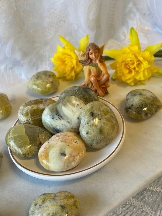 Rare Neon Yellow Opal Mini Puffy Heart with Dendritic Patterns