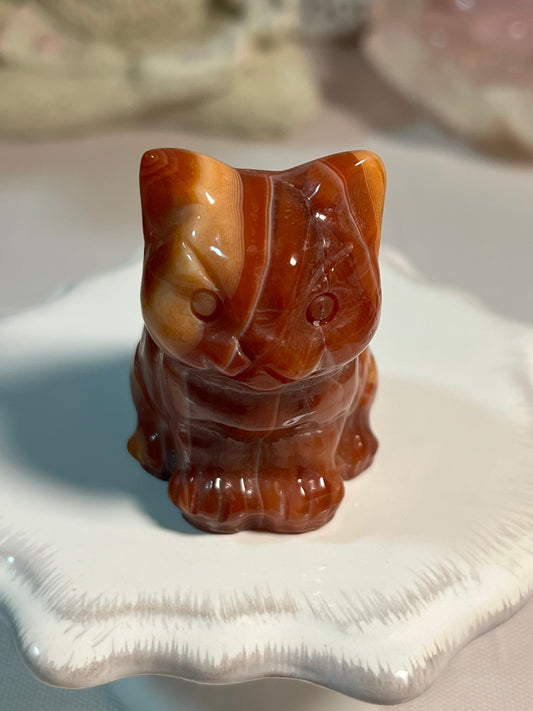 Adorable dyed agate kitty carving