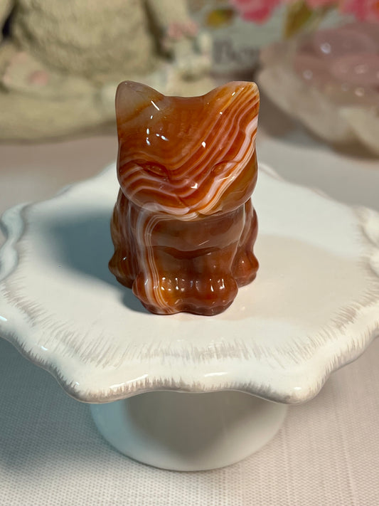 Adorable dyed agate kitty carving