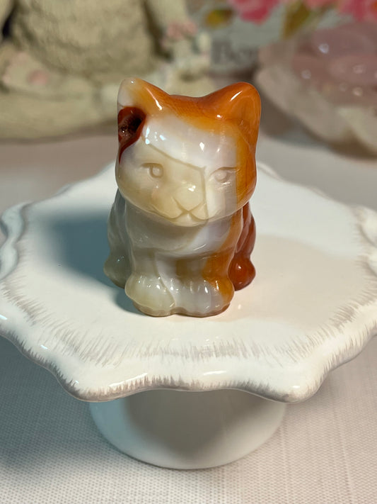 Adorable dyed agate kitty carving