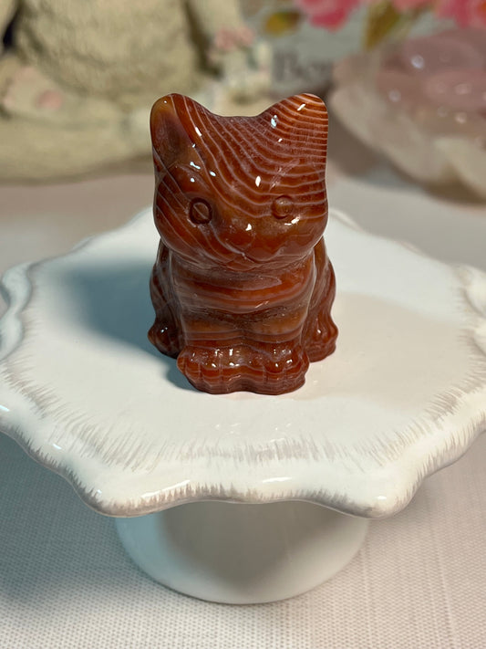Adorable dyed agate kitty carving