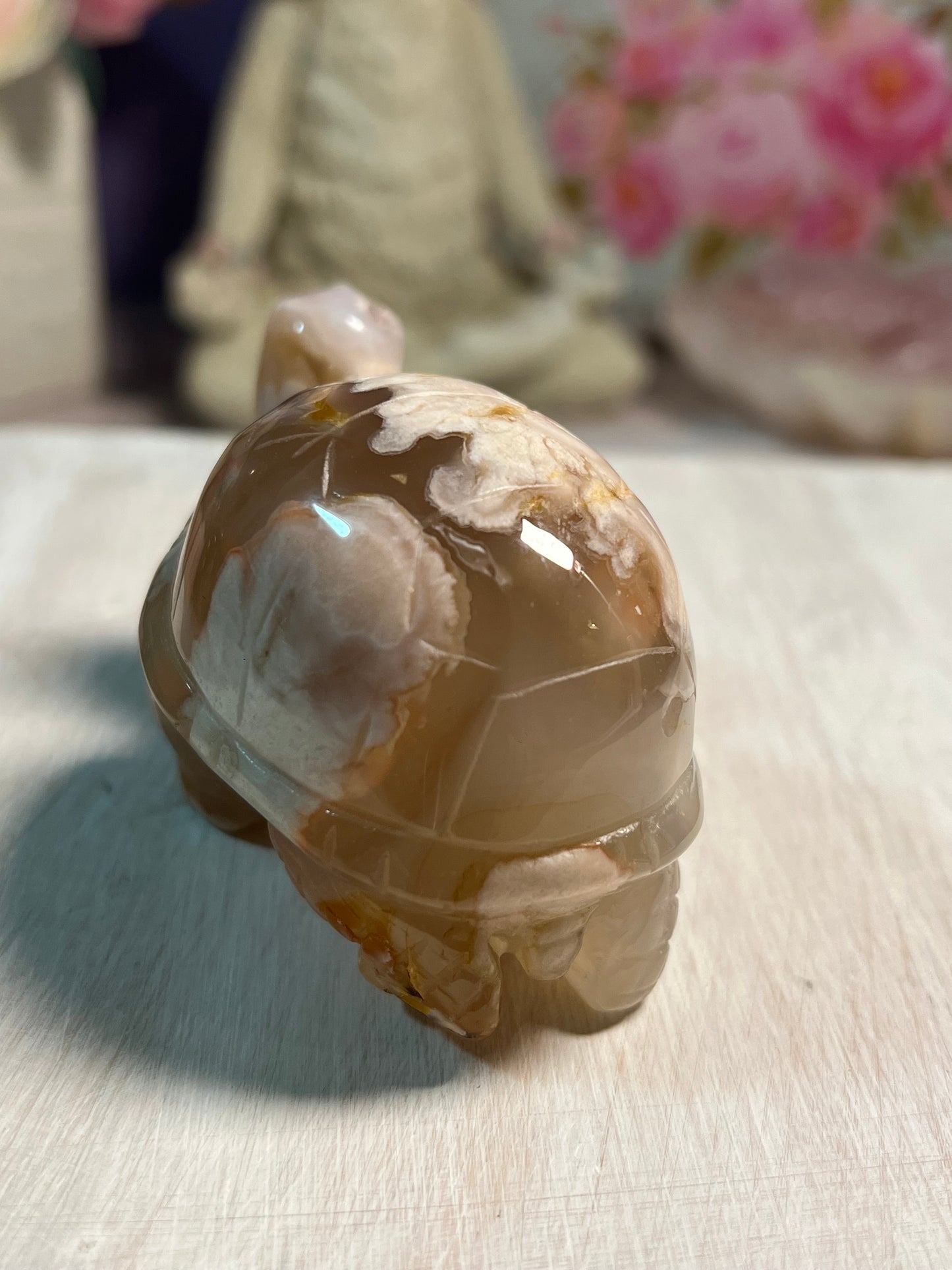 Adorable Flower Agate Turtle Carving