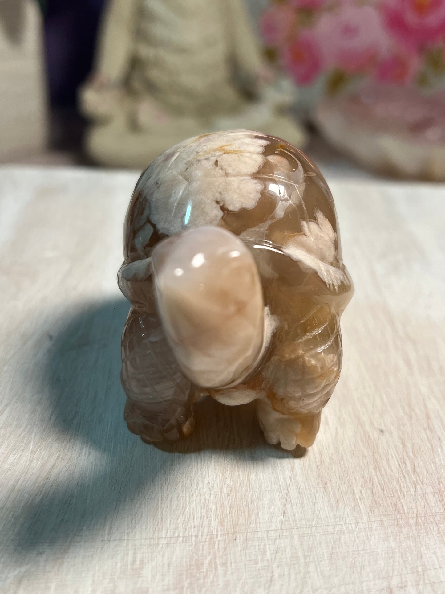 Adorable Flower Agate Turtle Carving