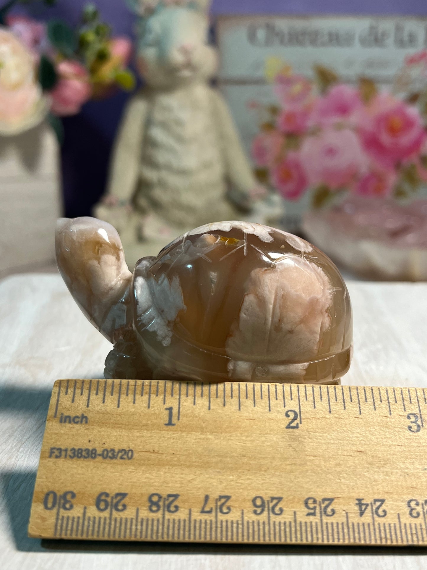 Adorable Flower Agate Turtle Carving