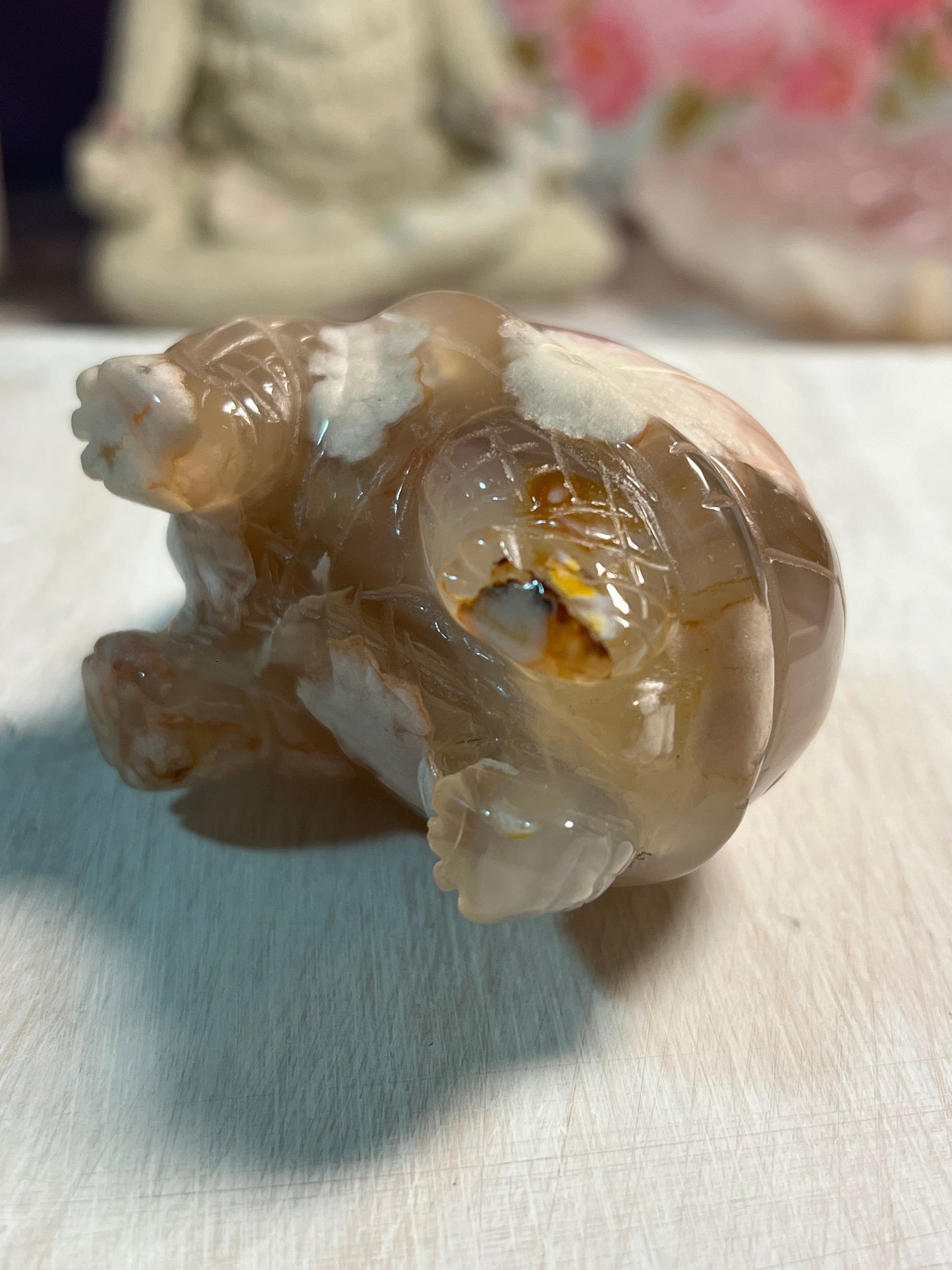 Adorable Flower Agate Turtle Carving