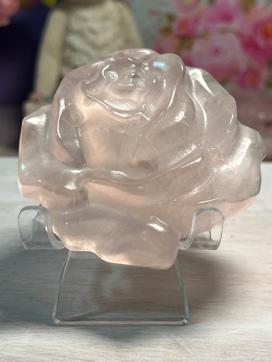 Beautiful Rose Quartz Rose Carving