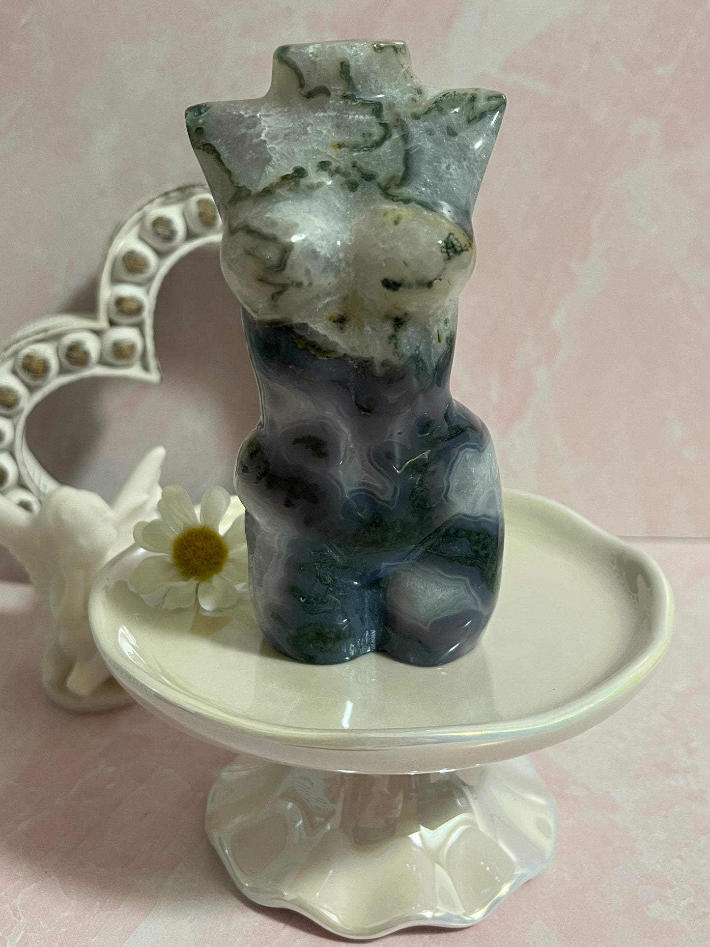 Moss Agate Goddess Body Carving