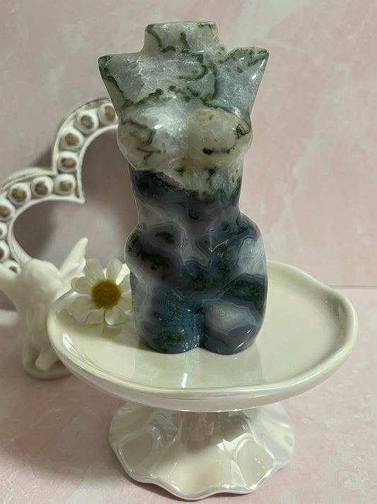 Moss Agate Goddess Body Carving