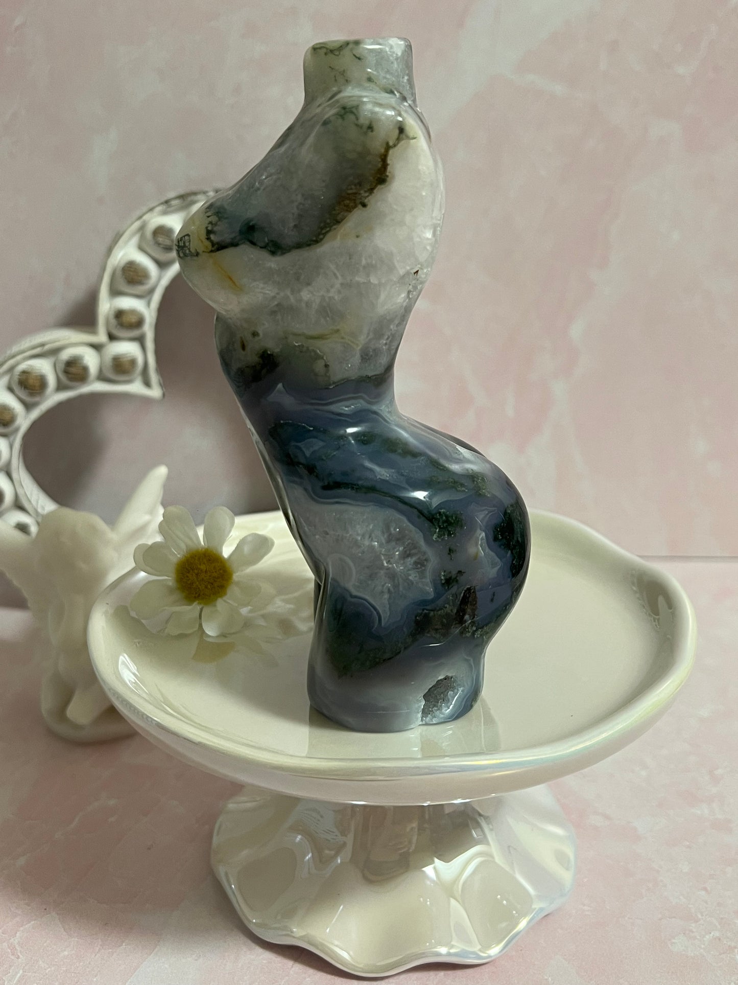 Moss Agate Goddess Body Carving