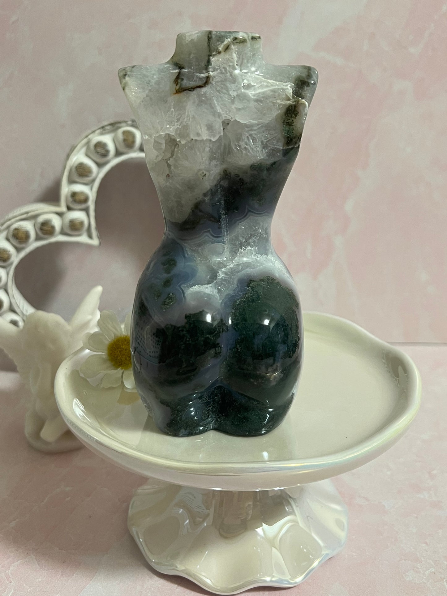 Moss Agate Goddess Body Carving