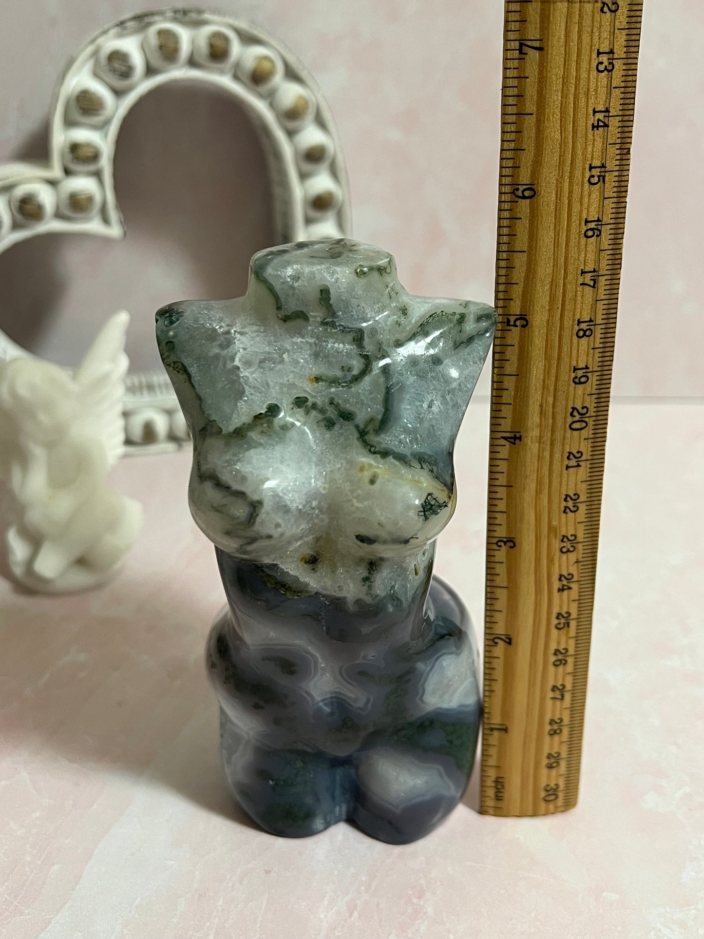 Moss Agate Goddess Body Carving