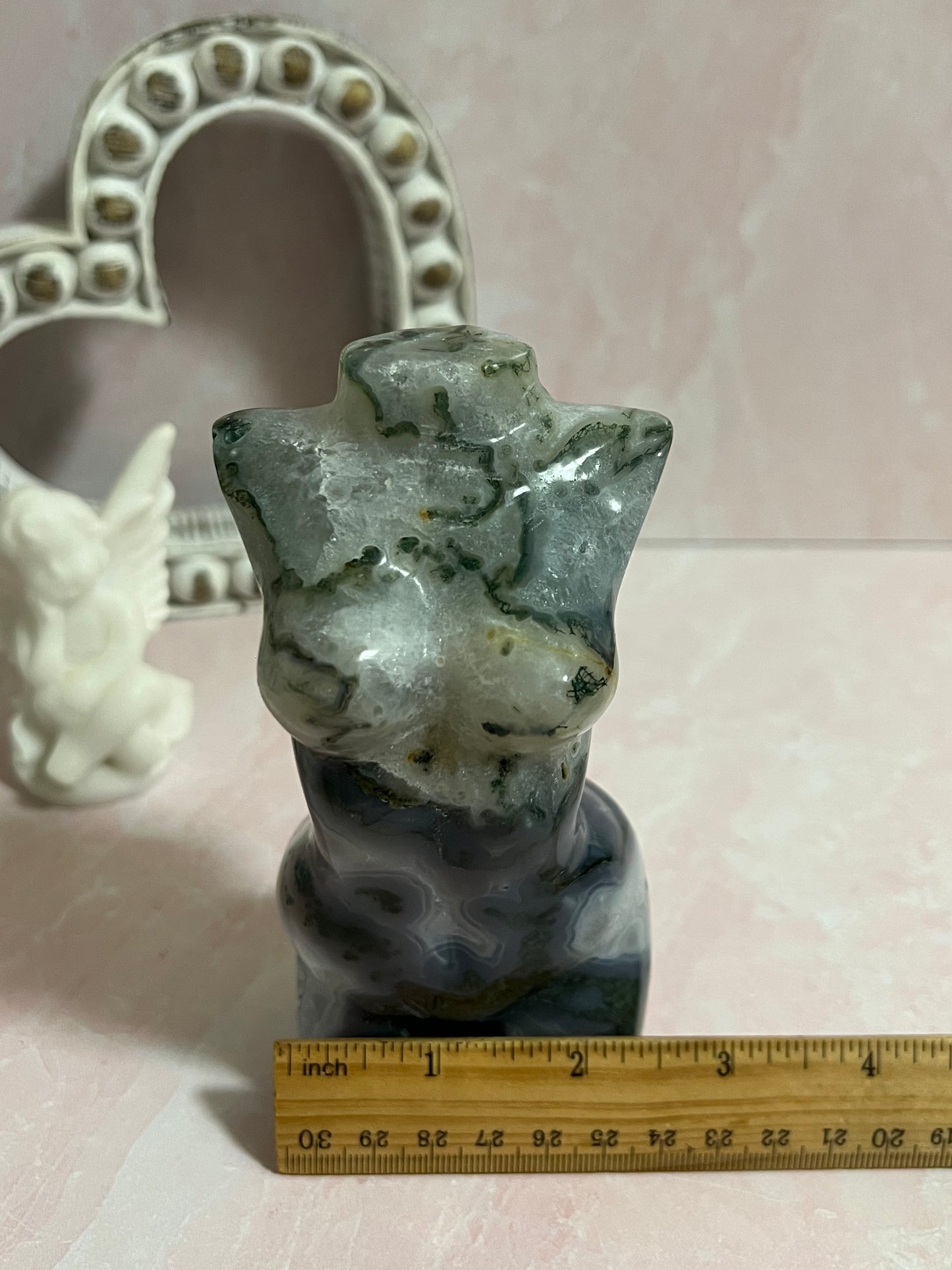 Moss Agate Goddess Body Carving