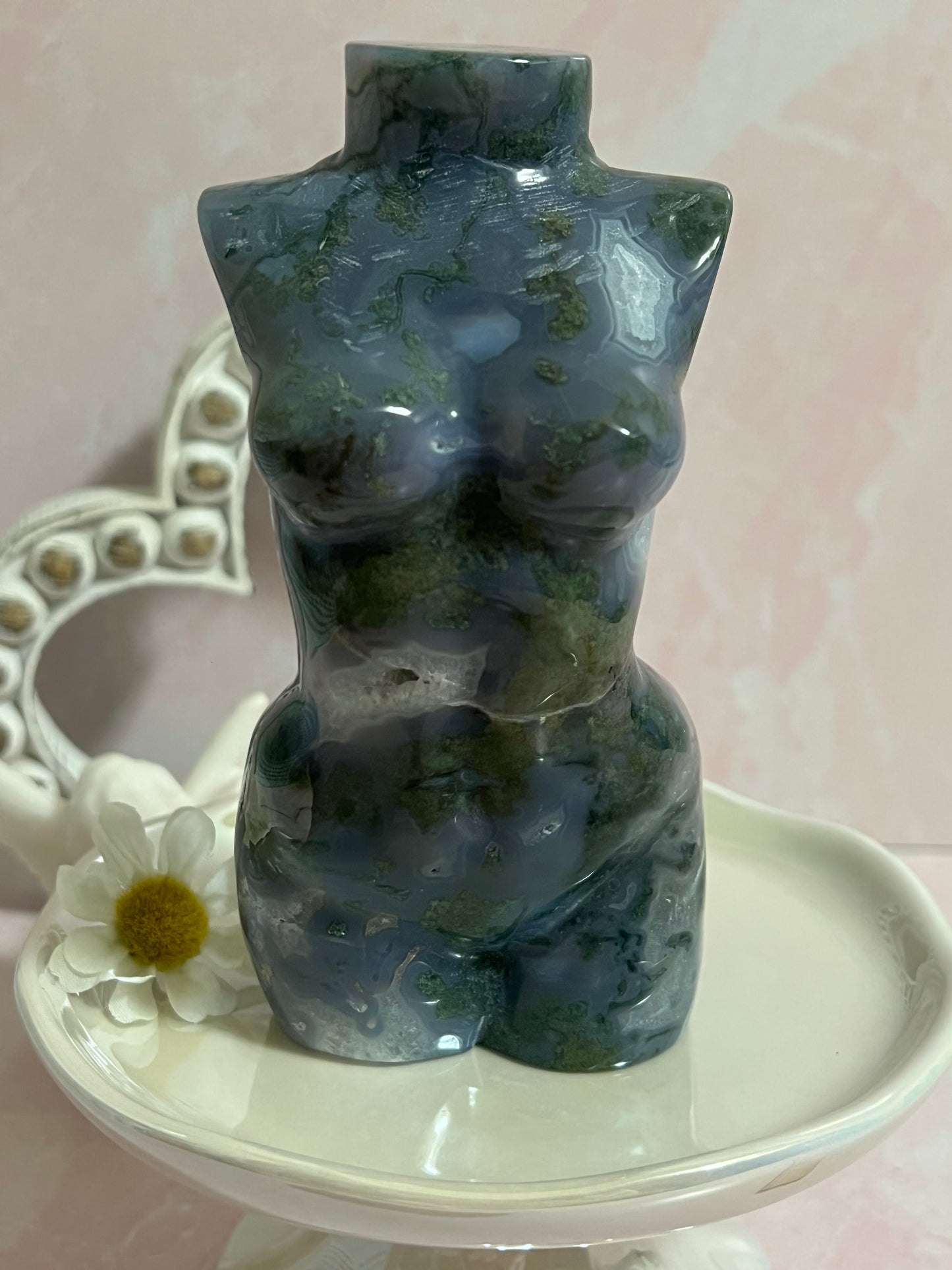 Moss Agate Goddess Body Carving