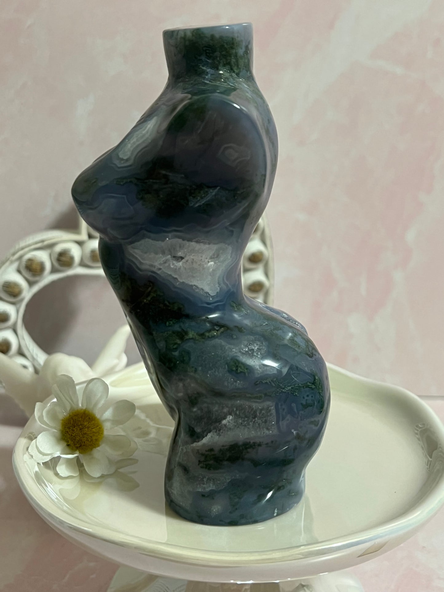 Moss Agate Goddess Body Carving