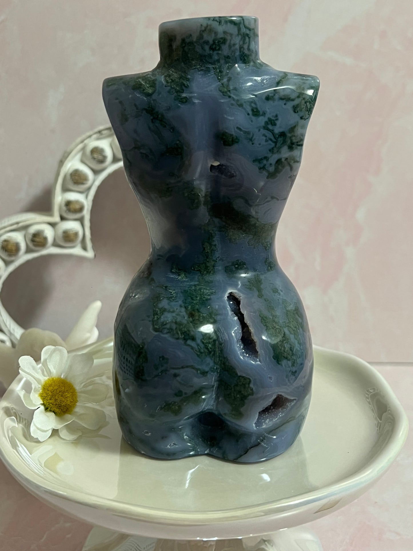 Moss Agate Goddess Body Carving