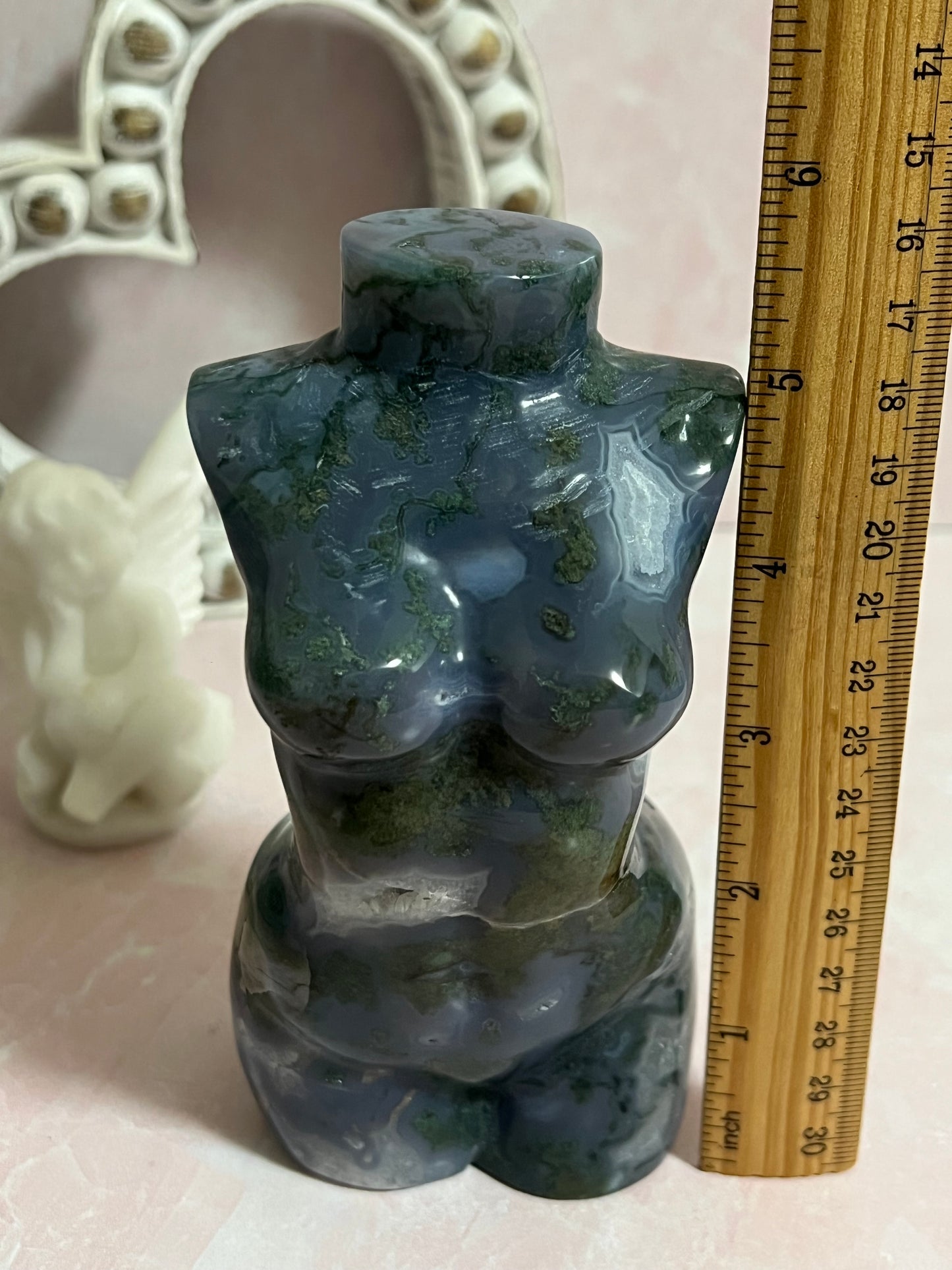 Moss Agate Goddess Body Carving