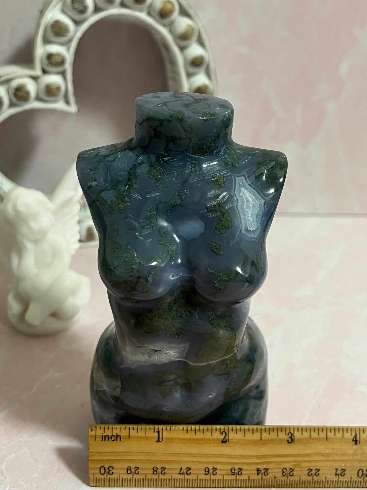 Moss Agate Goddess Body Carving