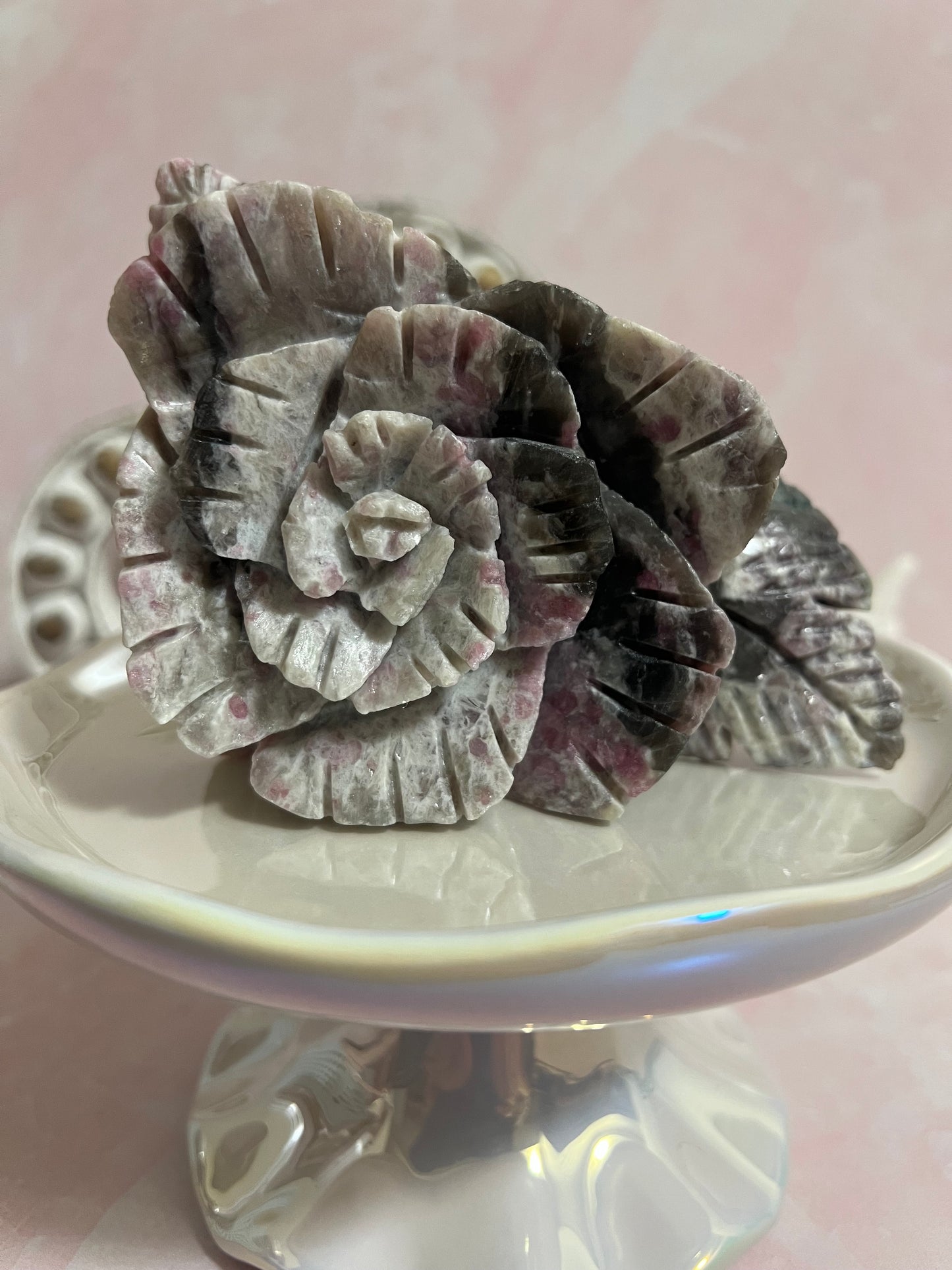 Beautiful Pink Tourmaline with Smoky Quartz Rose Carving
