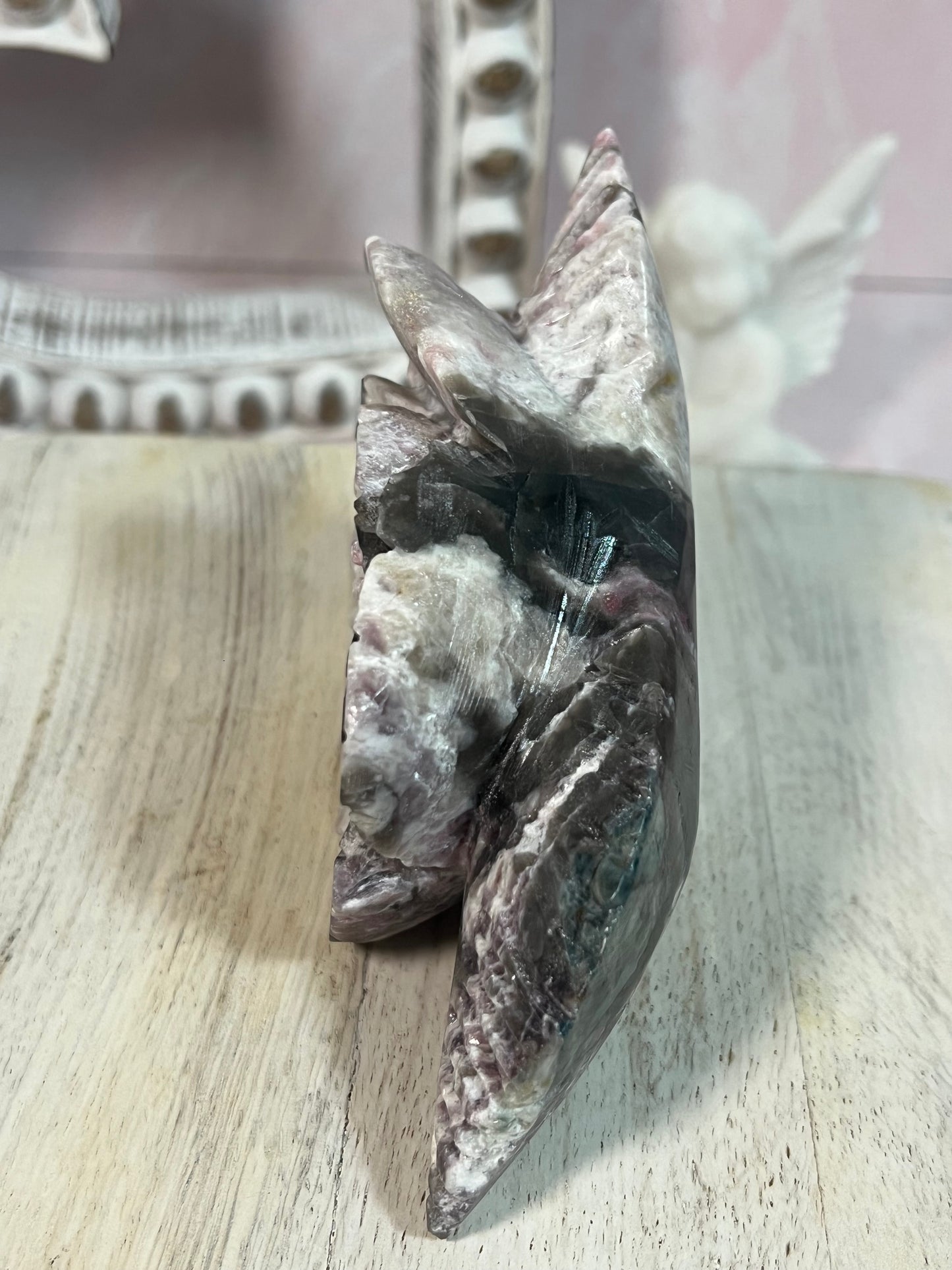 Beautiful Pink Tourmaline with Smoky Quartz Rose Carving