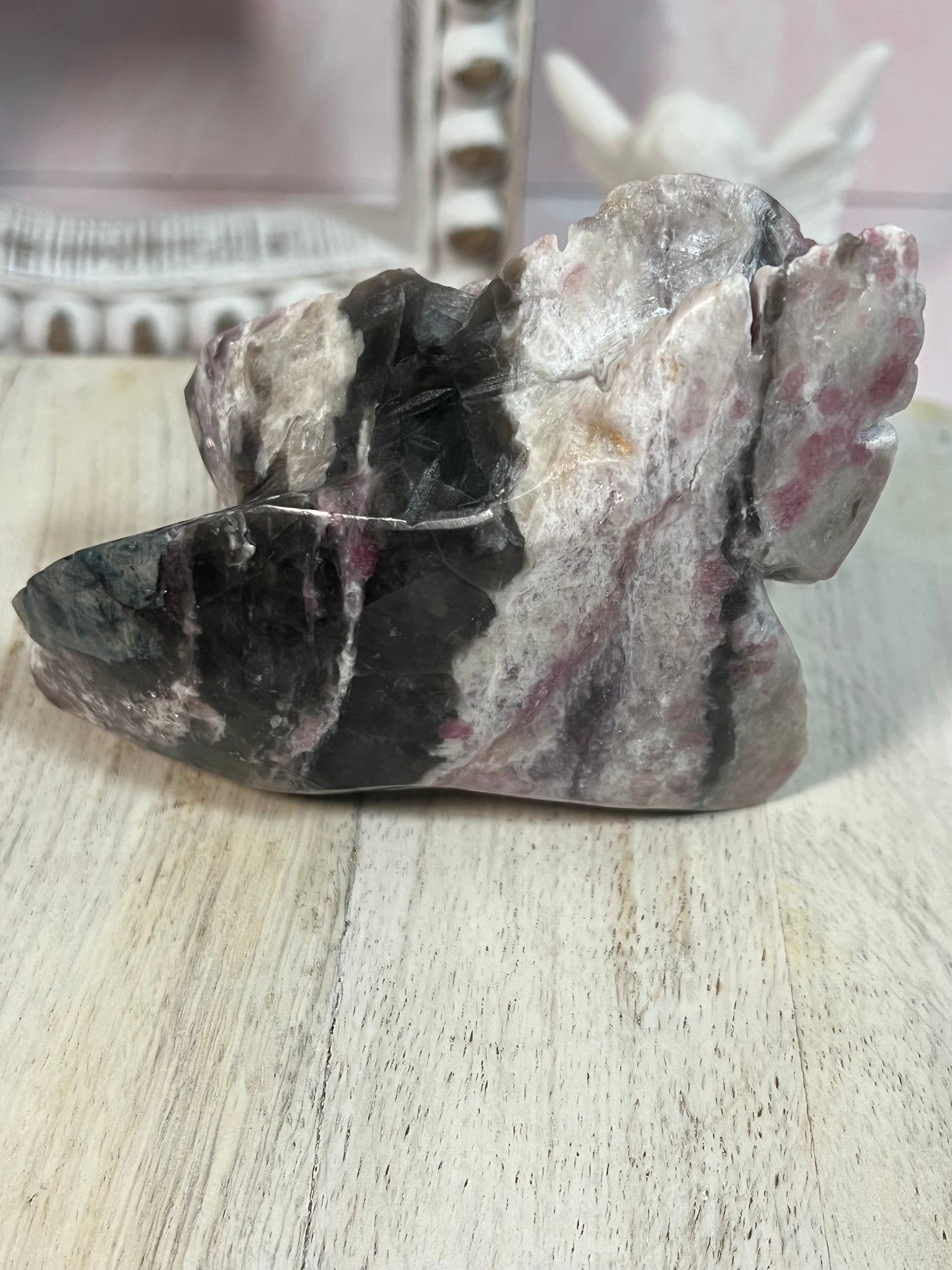Beautiful Pink Tourmaline with Smoky Quartz Rose Carving