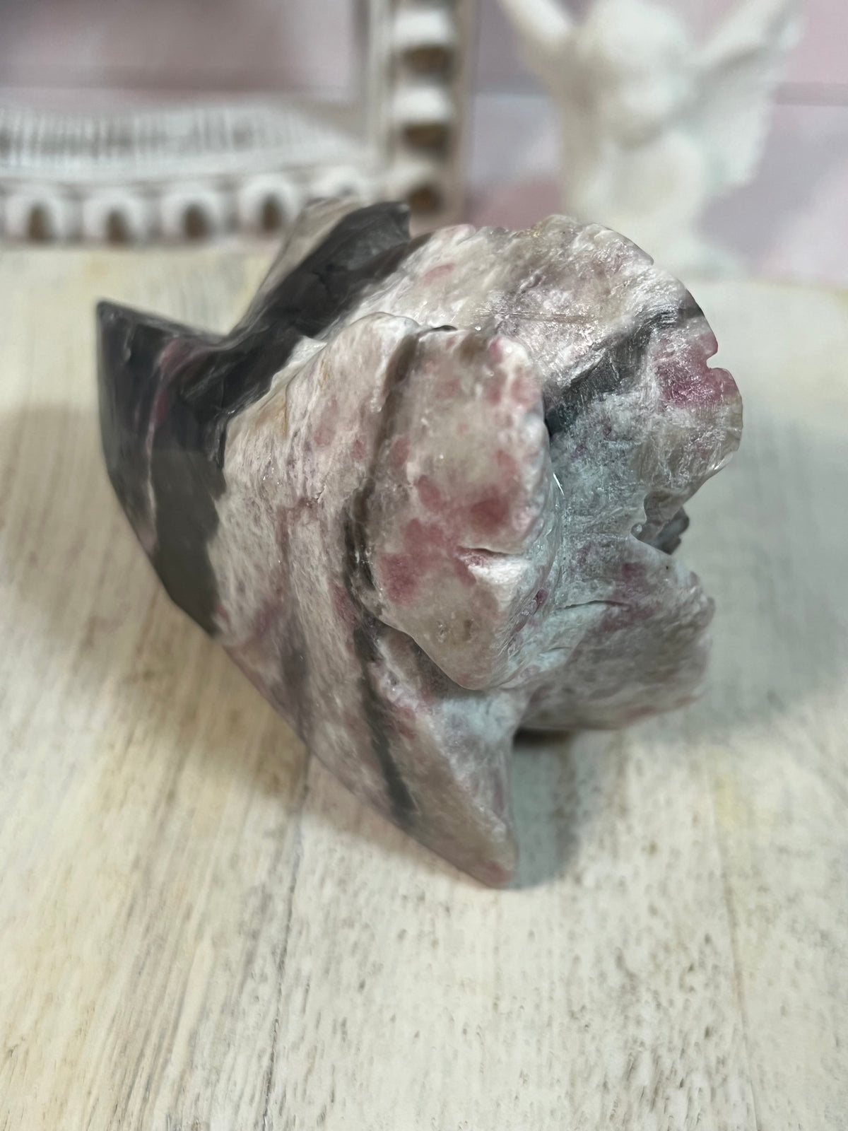 Beautiful Pink Tourmaline with Smoky Quartz Rose Carving