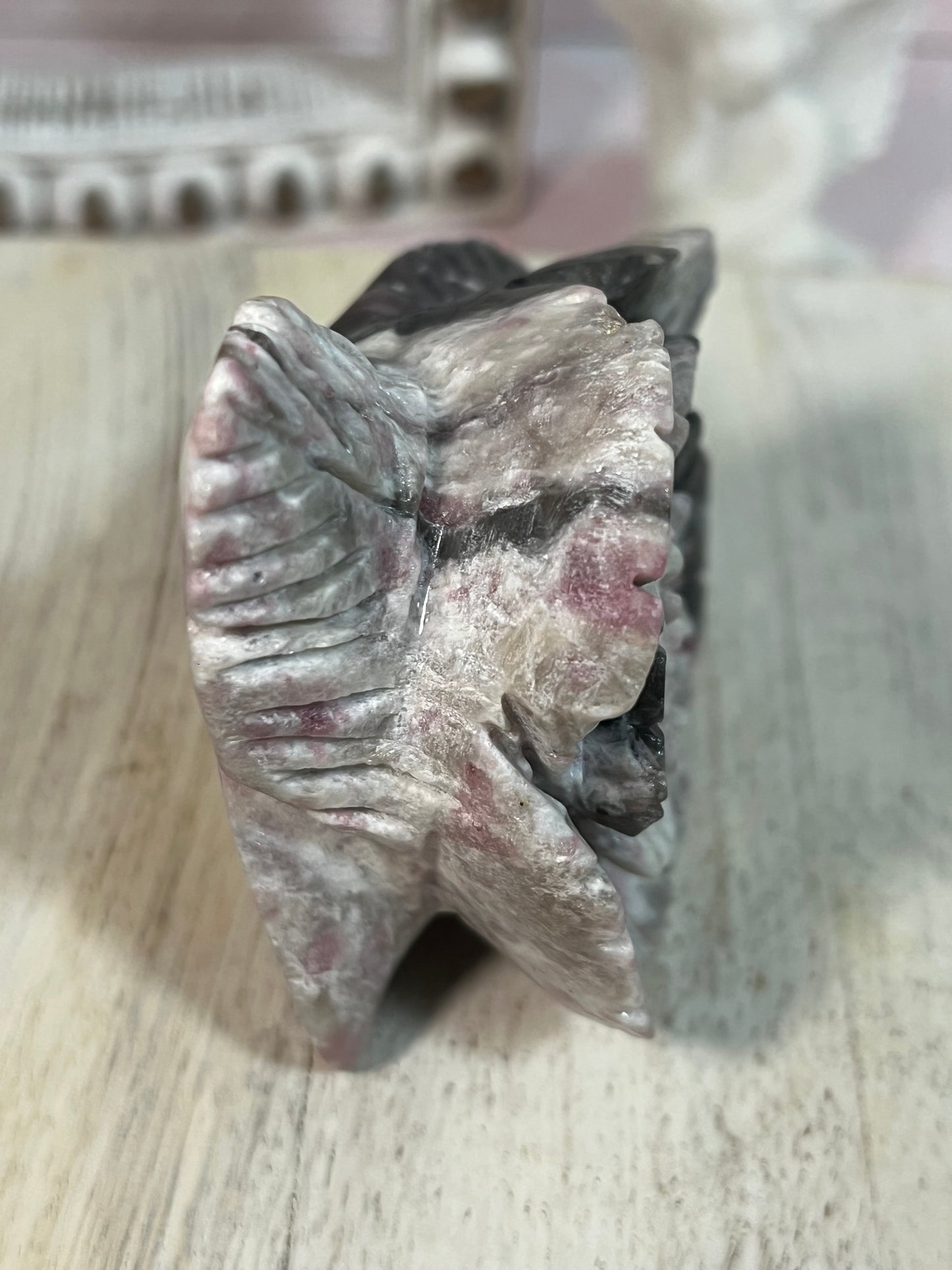 Beautiful Pink Tourmaline with Smoky Quartz Rose Carving