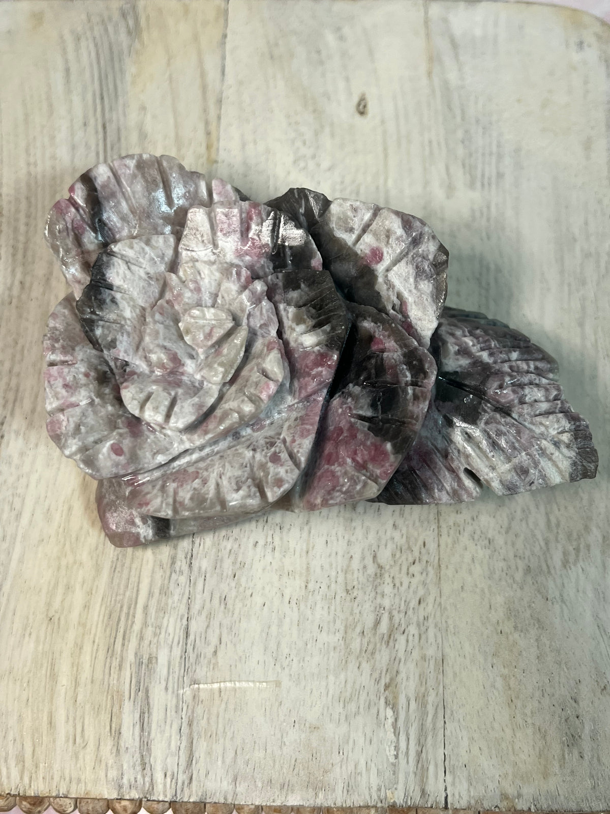 Beautiful Pink Tourmaline with Smoky Quartz Rose Carving