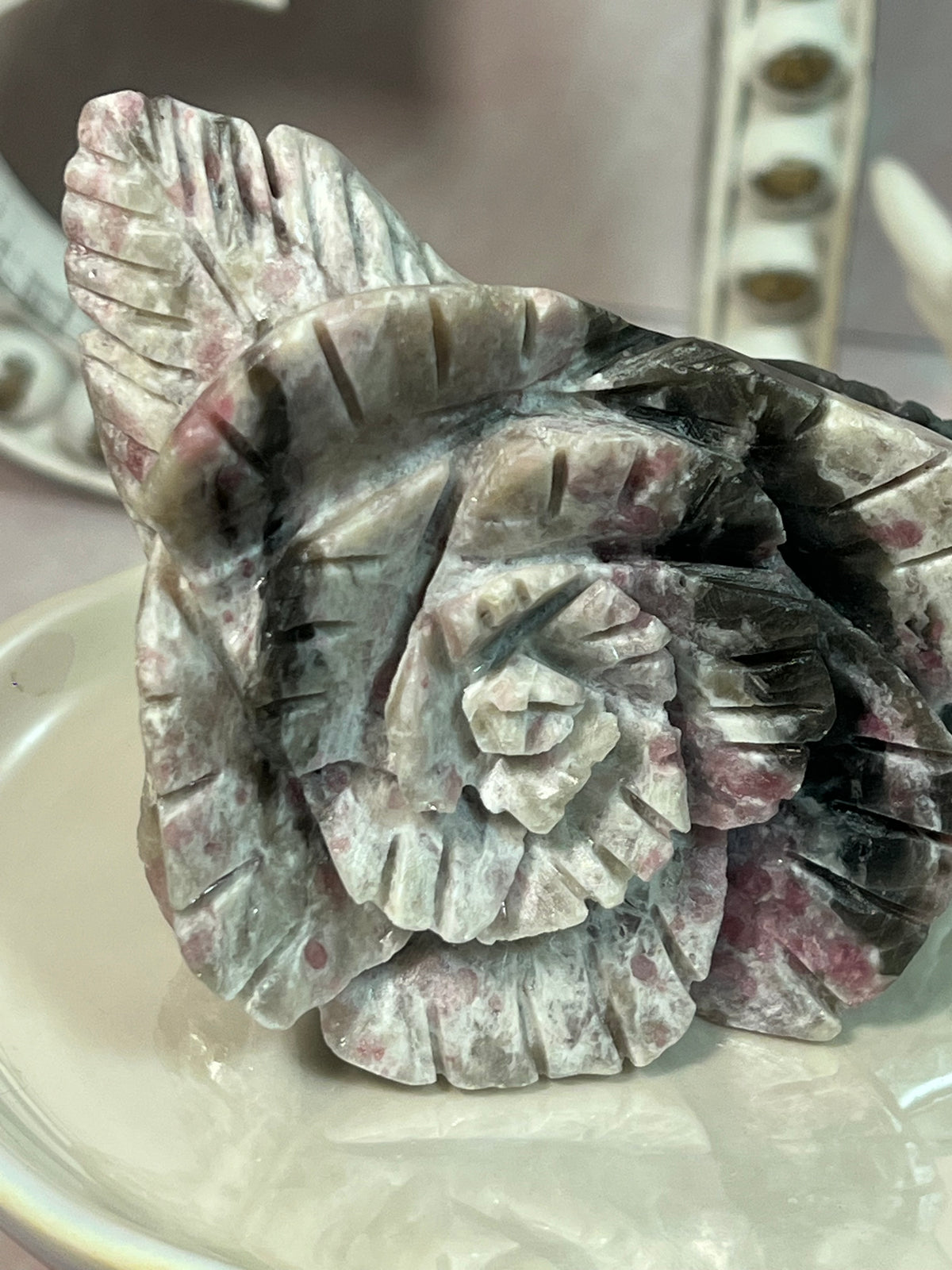 Beautiful Pink Tourmaline with Smoky Quartz Rose Carving