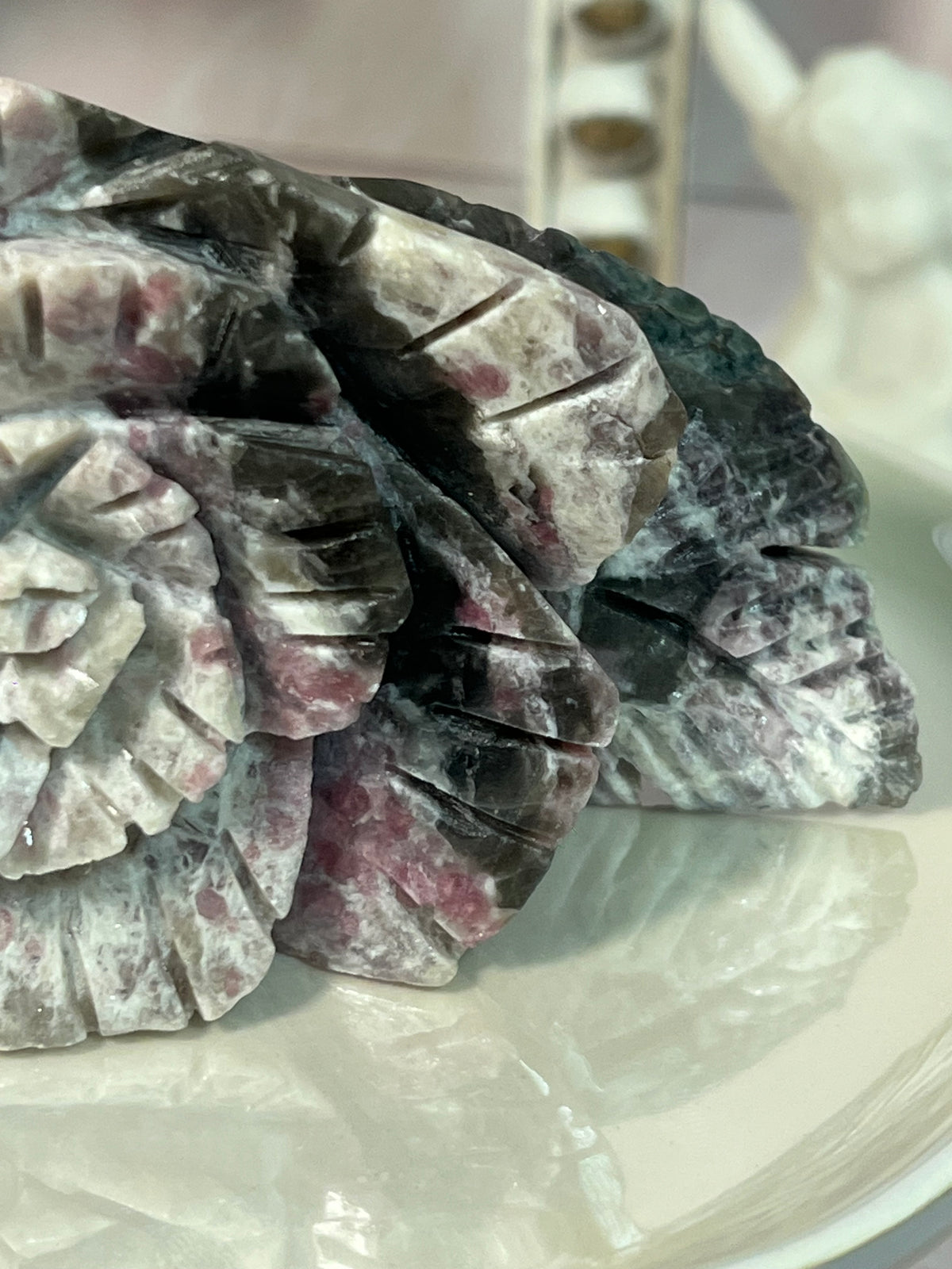 Beautiful Pink Tourmaline with Smoky Quartz Rose Carving