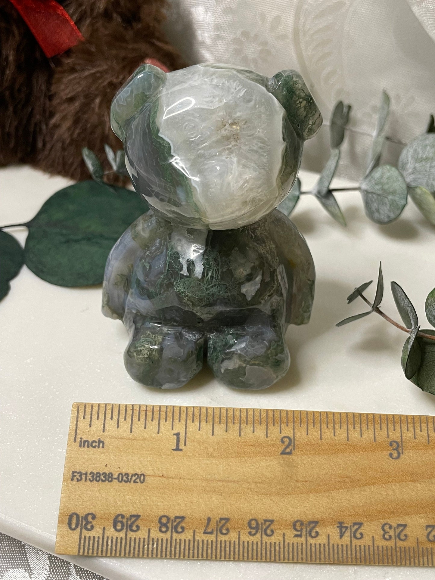 Moss Agate teddy bear carving