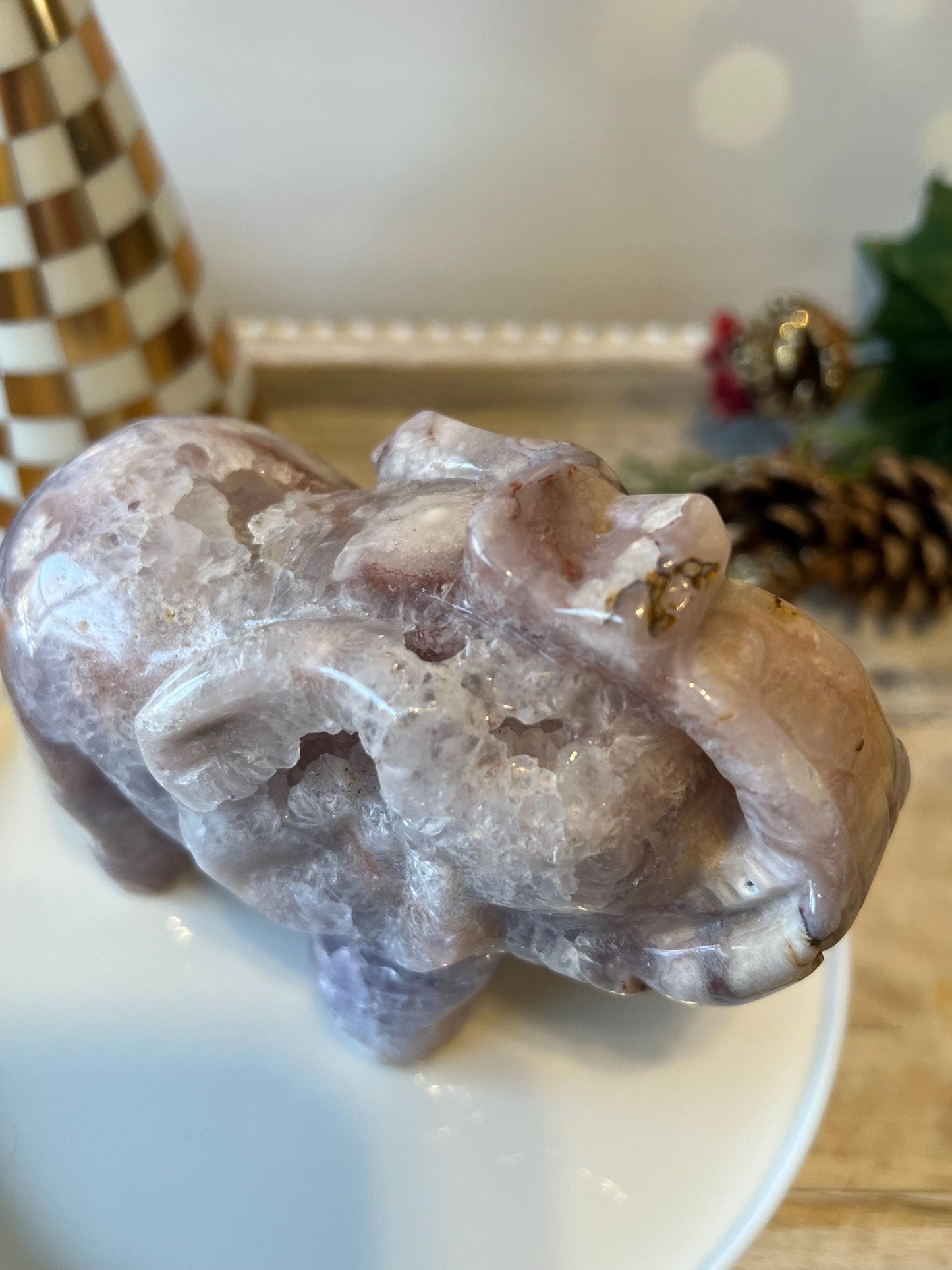 Beautiful Pink Amethyst and Flower Agate Elephant