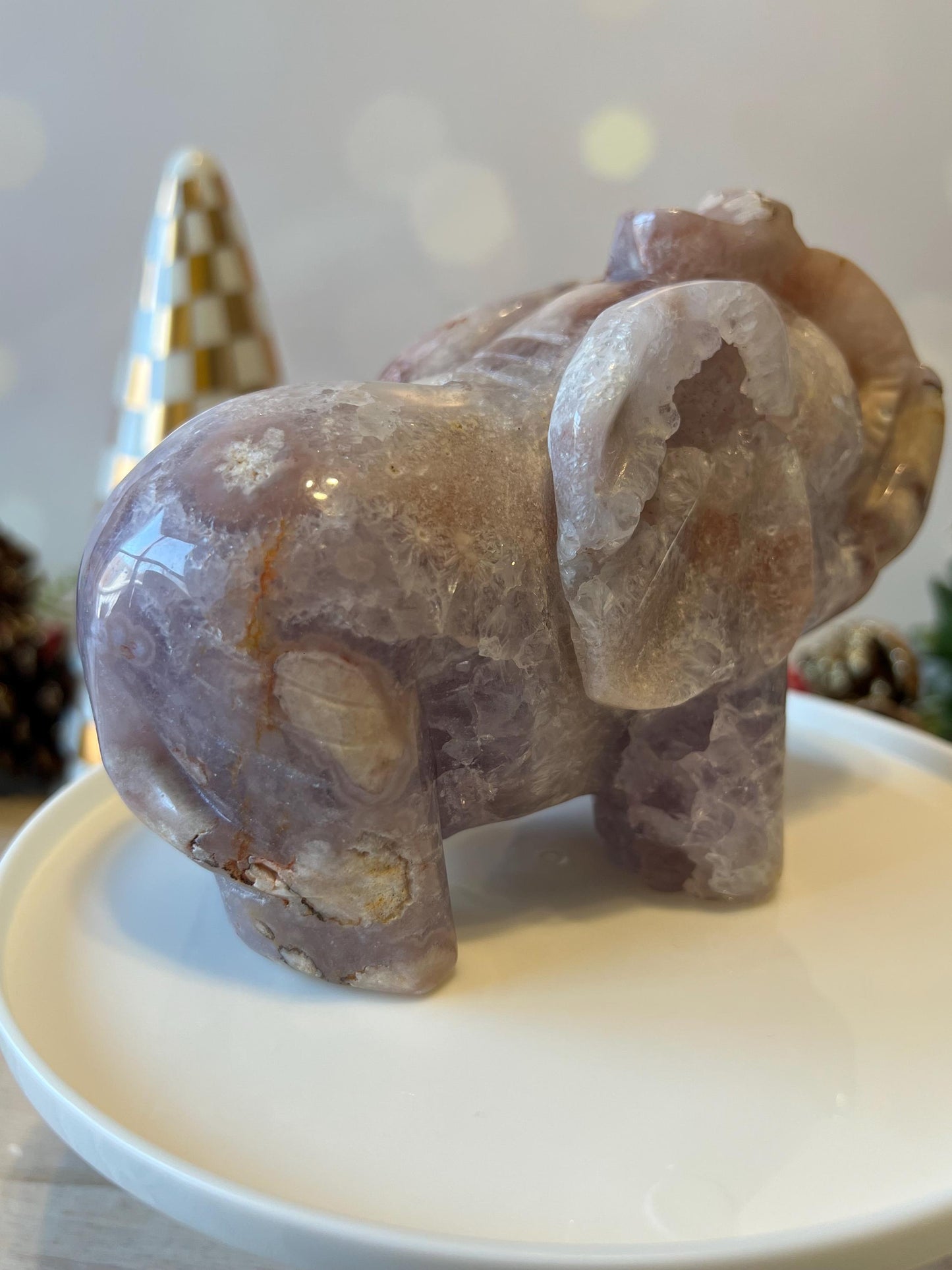 Beautiful Pink Amethyst and Flower Agate Elephant