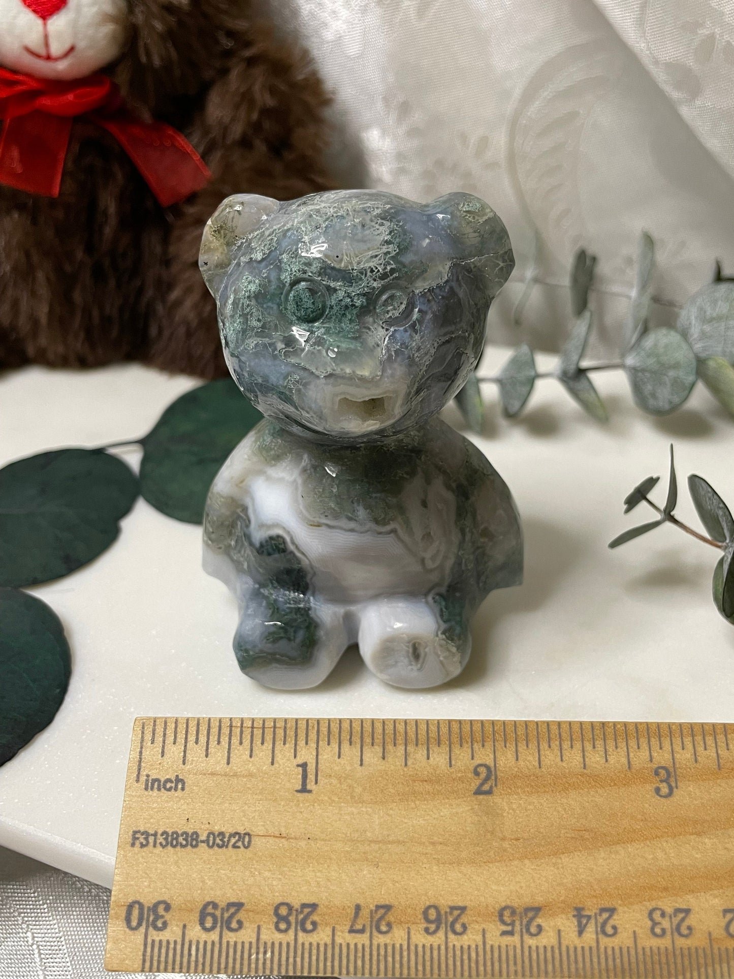 Moss Agate teddy bear carving
