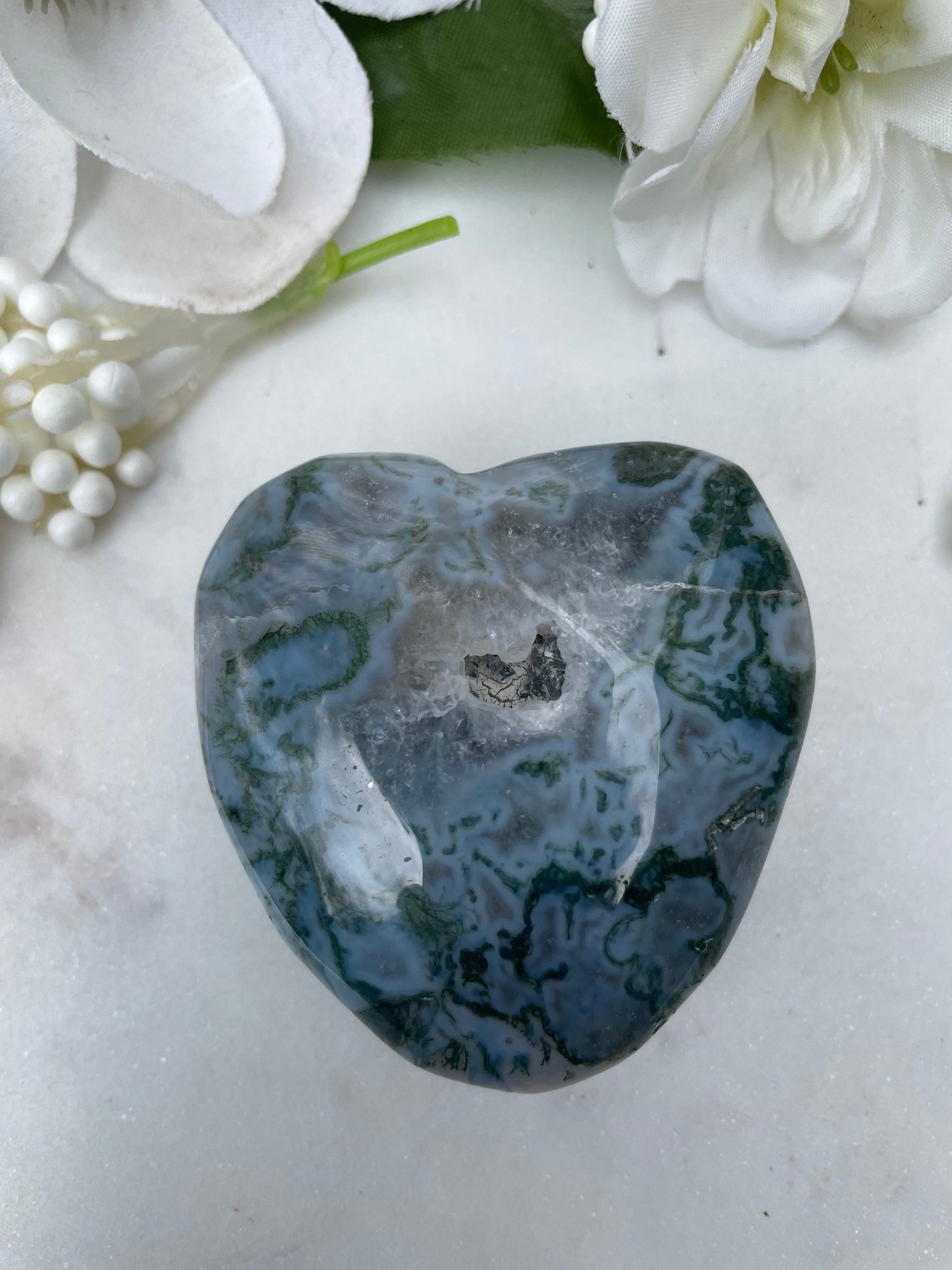 Gorgeous moss agate heart