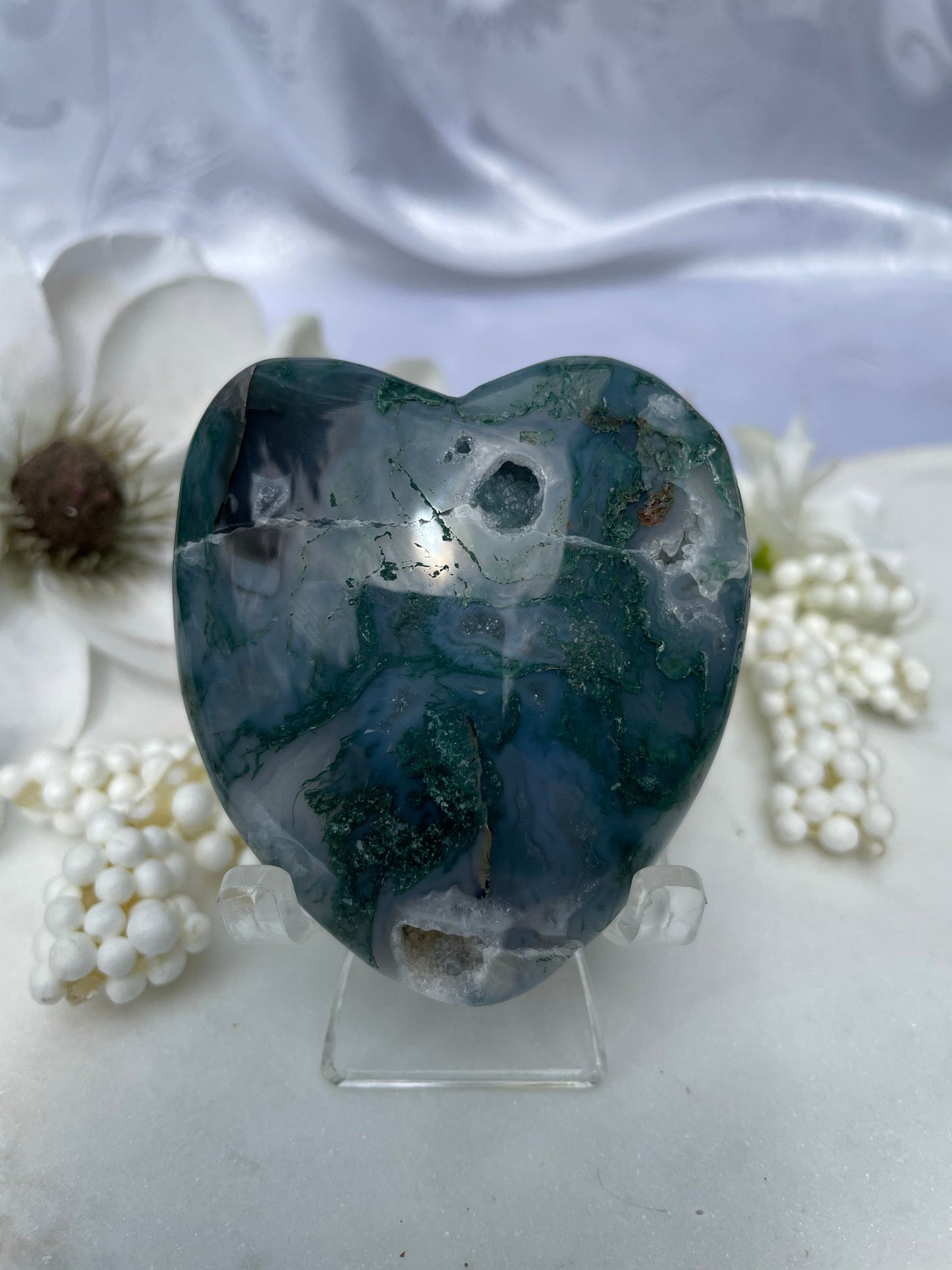 Beautiful moss agate heart