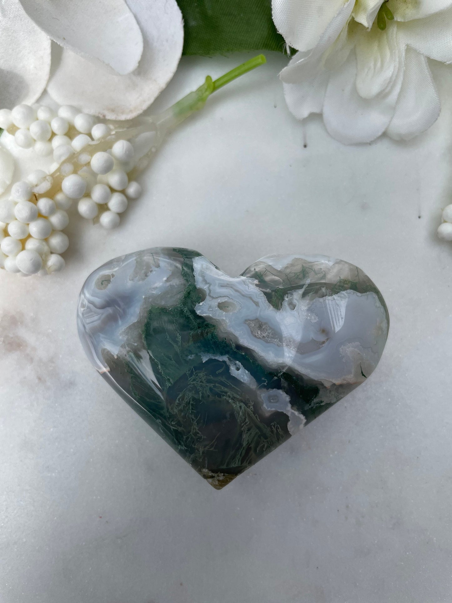 Stunning moss agate heart