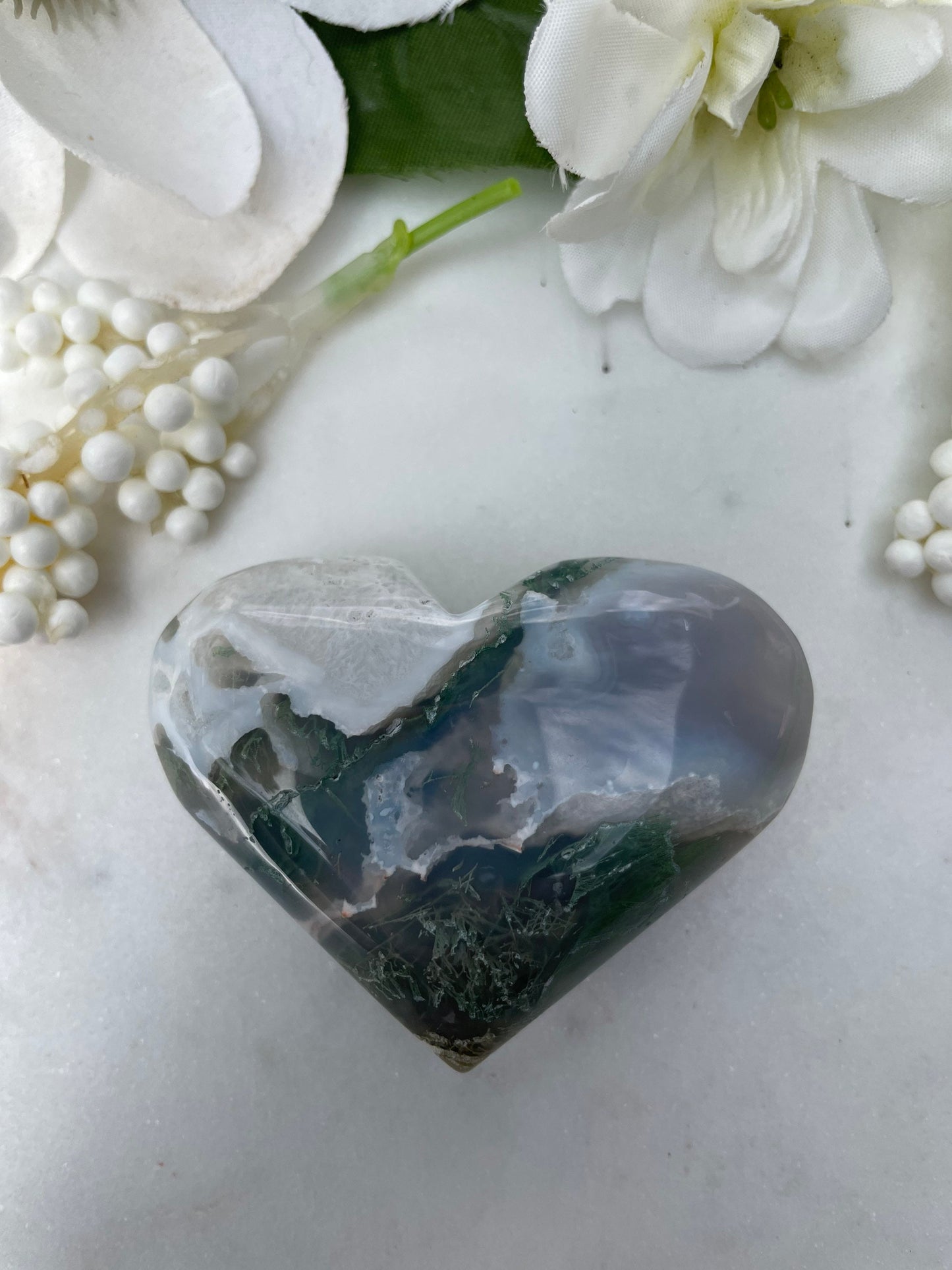 Stunning moss agate heart