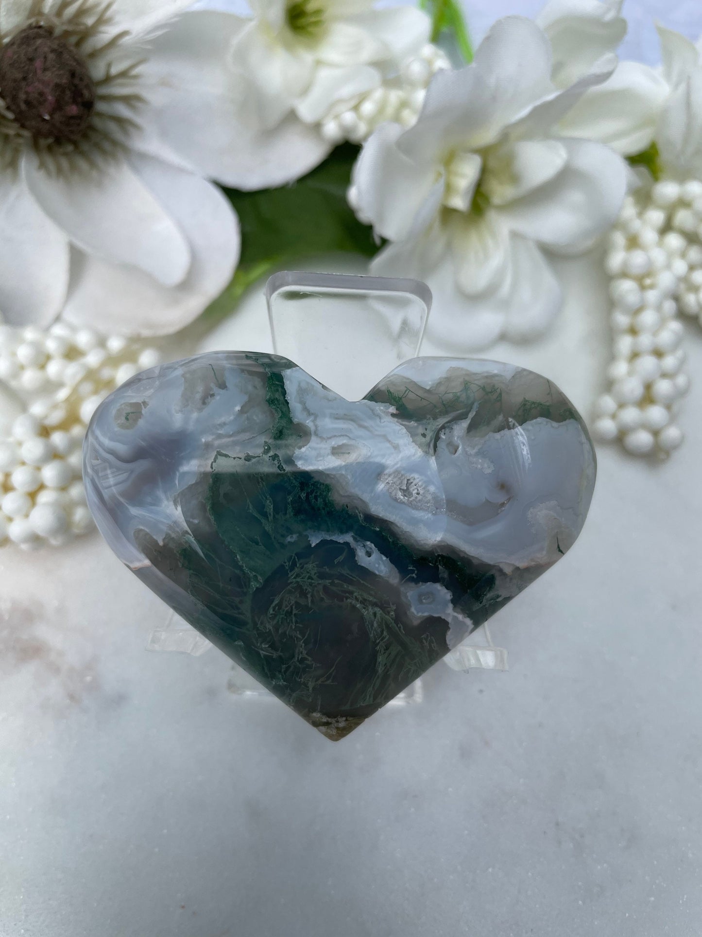 Stunning moss agate heart