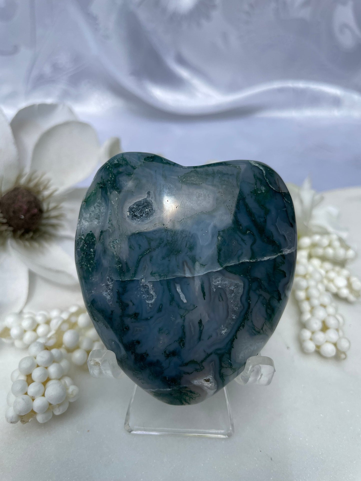 Beautiful moss agate heart