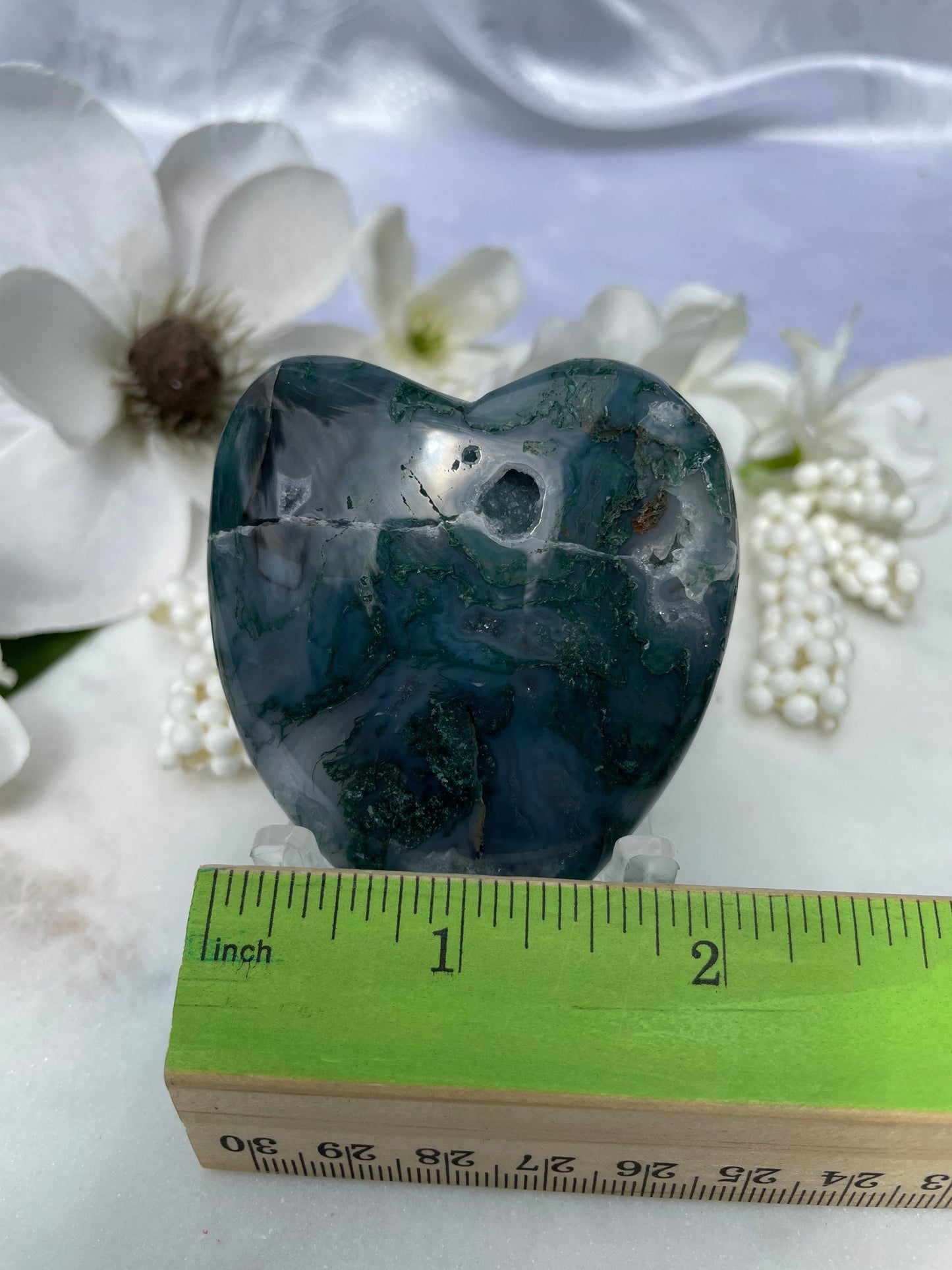 Beautiful moss agate heart