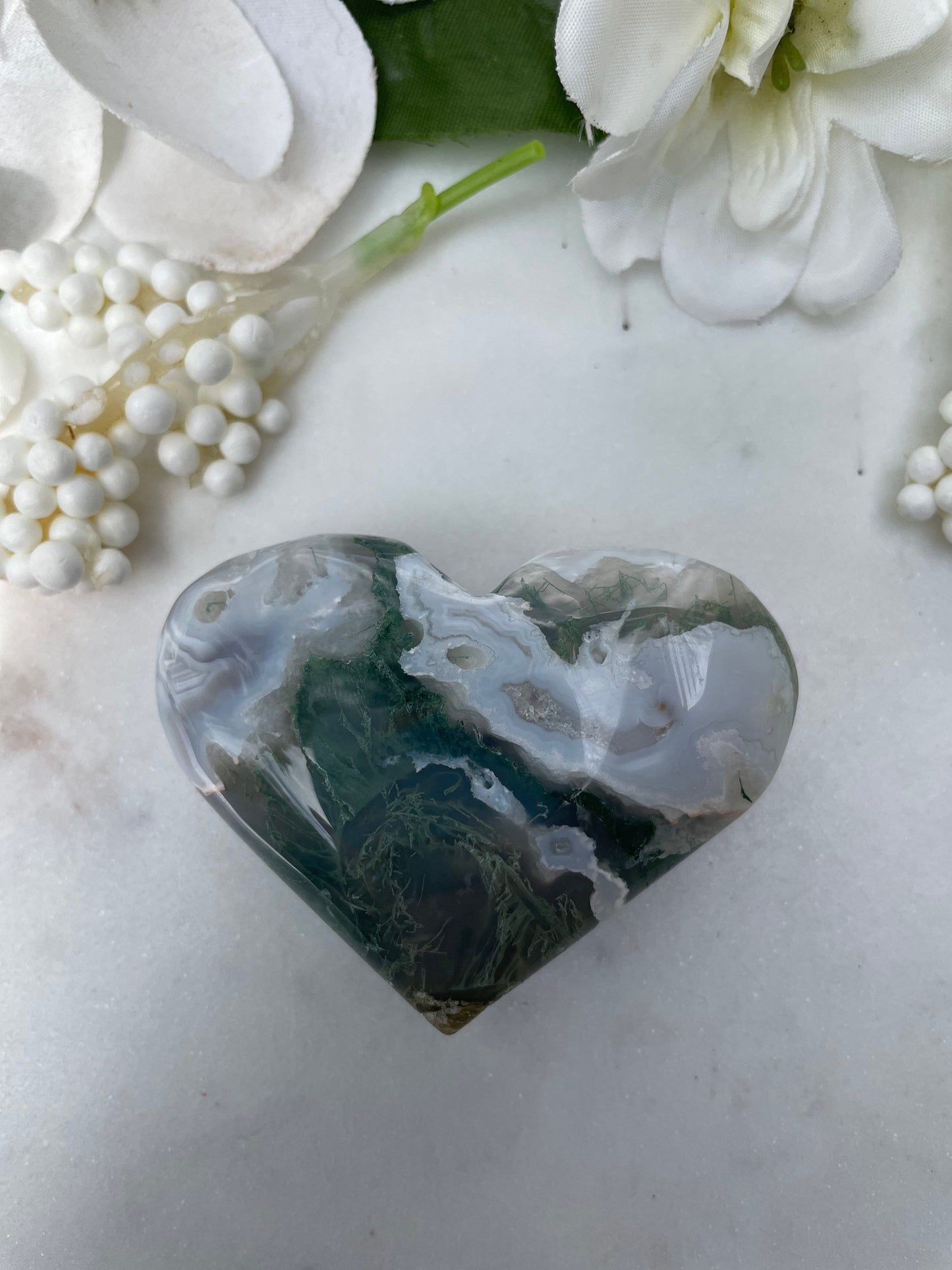 Stunning moss agate heart