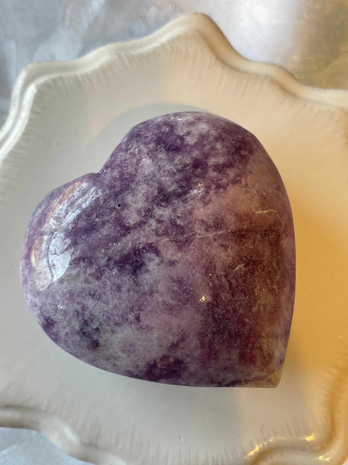 Beautiful polished lepidolite heart