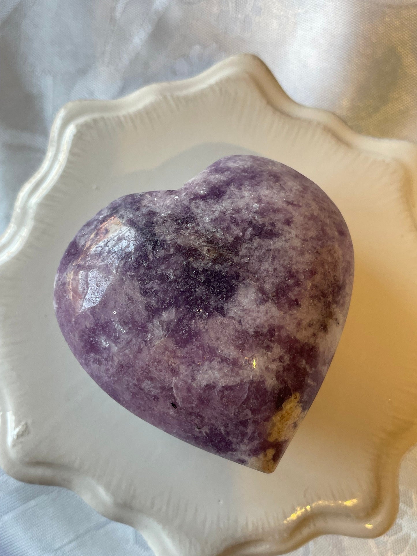 Beautiful polished lepidolite heart