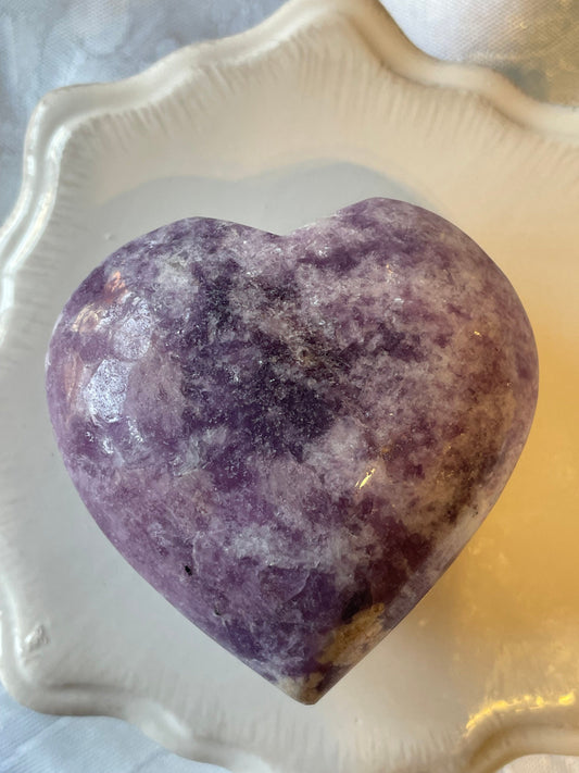 Beautiful polished lepidolite heart